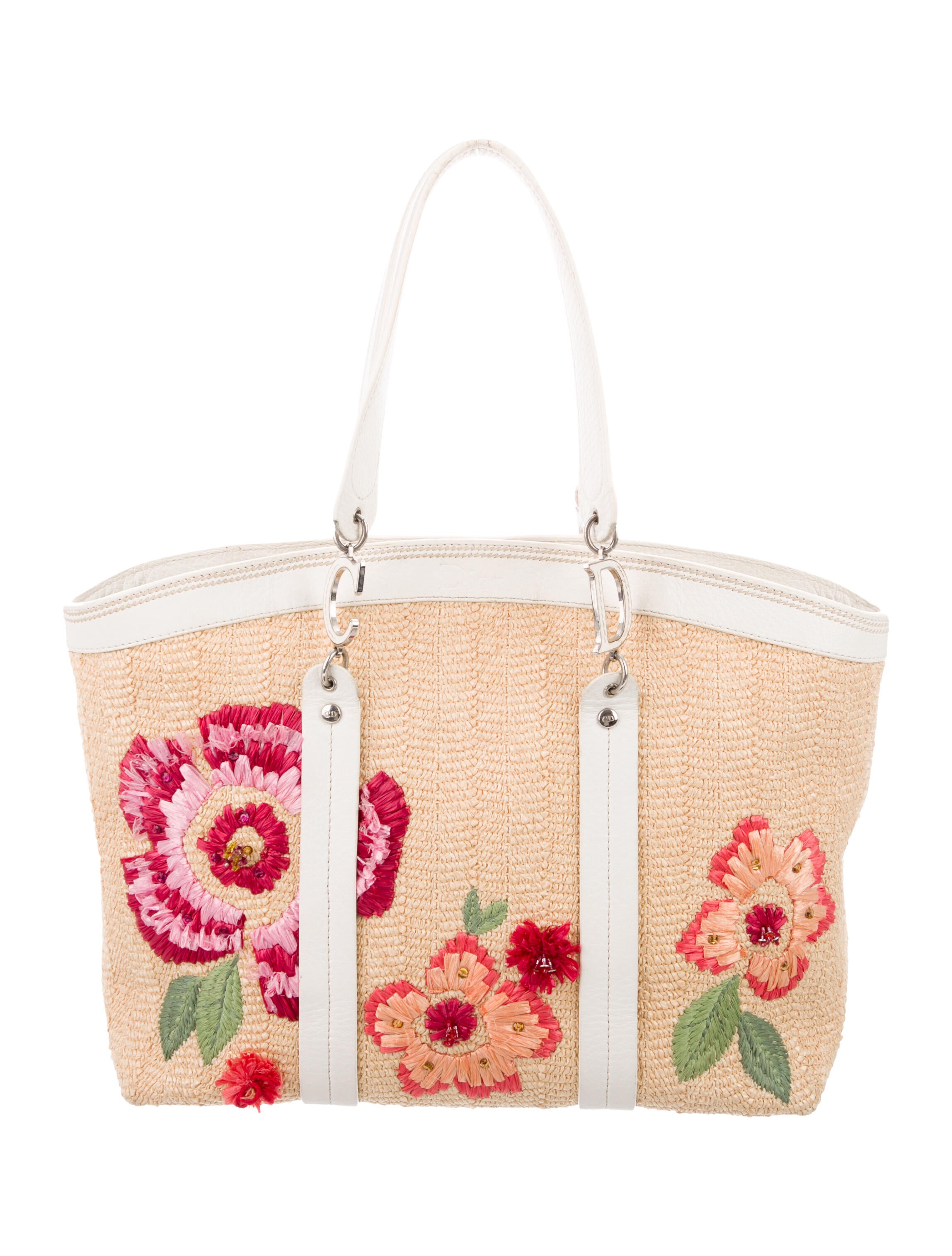 Christian Dior Floral Straw Tote Handbags CHR136508 The RealReal
