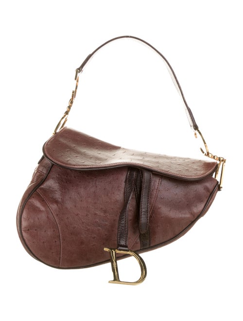 Christian Dior Ostrich Saddle Bag Brown