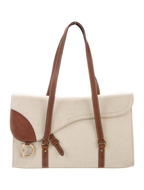 Christian Dior Canvas Saddle Shoulder Bag Gold