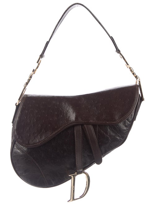 Christian Dior Ostrich Saddle Bag Brown