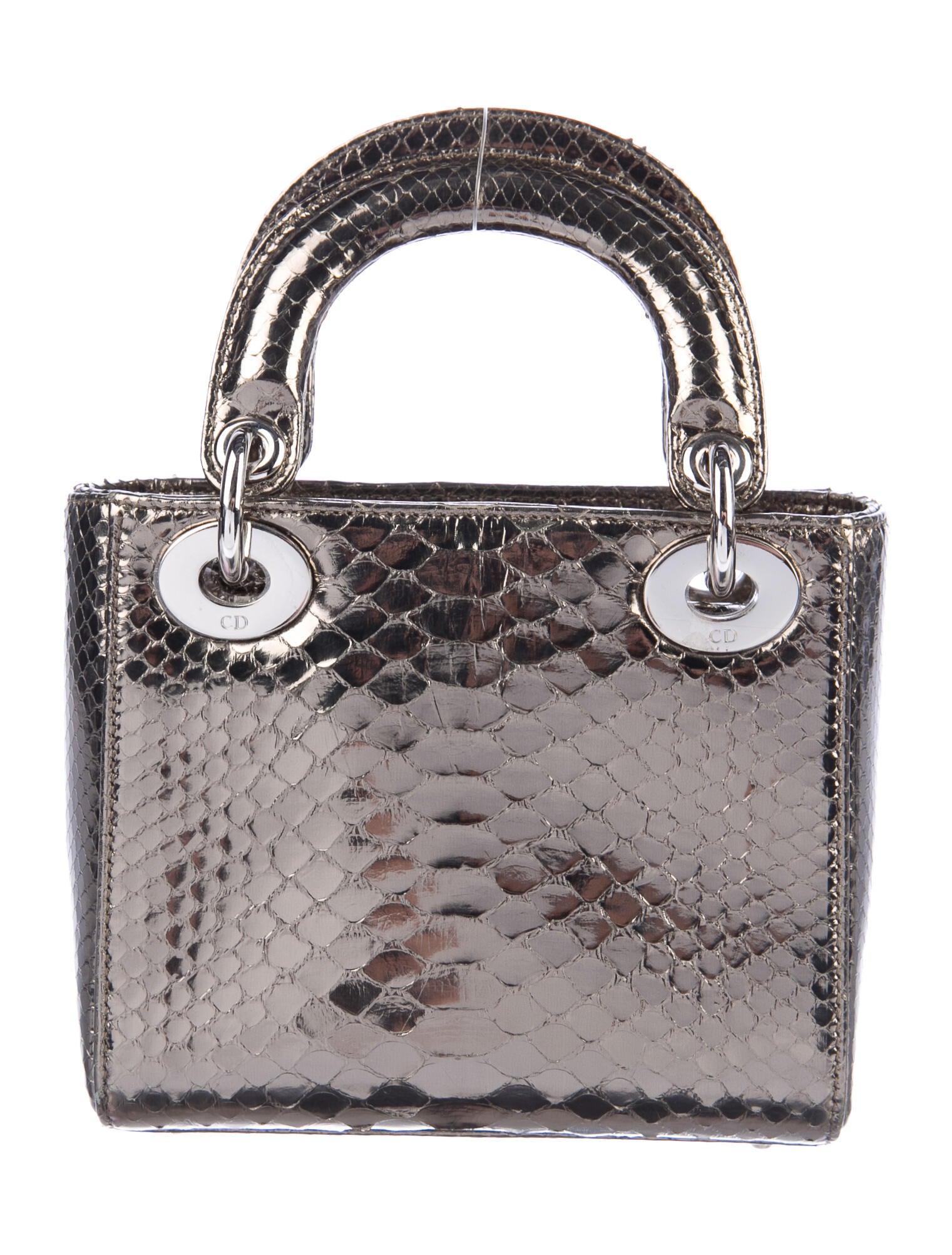 Christian Dior Metallic Python Mini Lady Dior - Silver Handle Bags