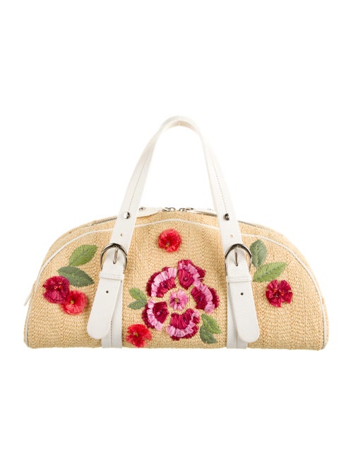 Christian Dior Floral Straw Handle Bag Silver