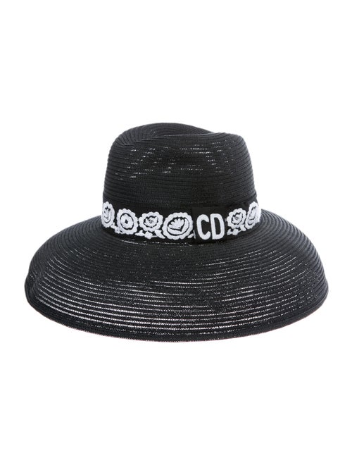 Christian Dior 2019 Embroidered Raffia Hat Black