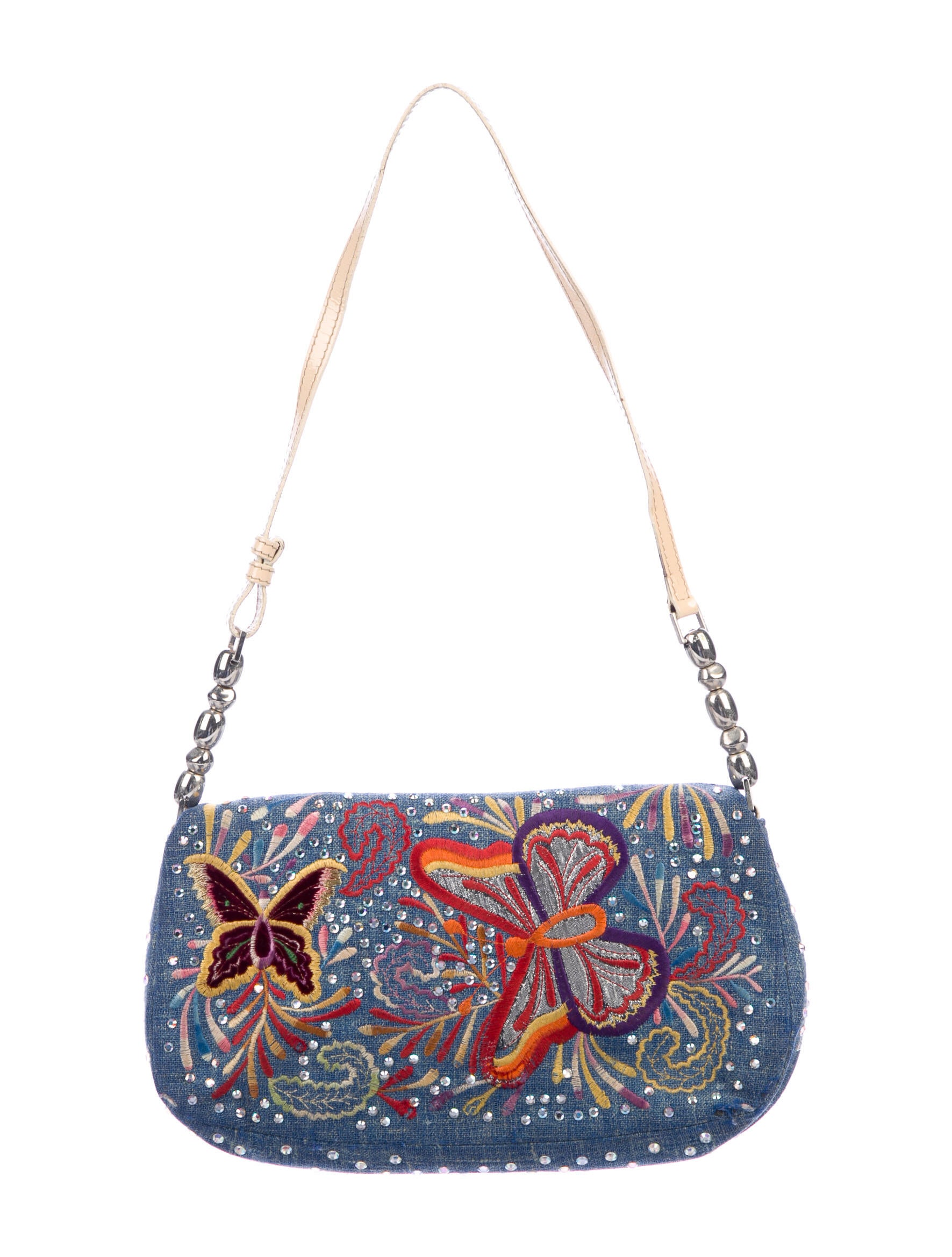 Christian Dior Butterfly Crystal Malice Denim Shoulder Bag - Blue