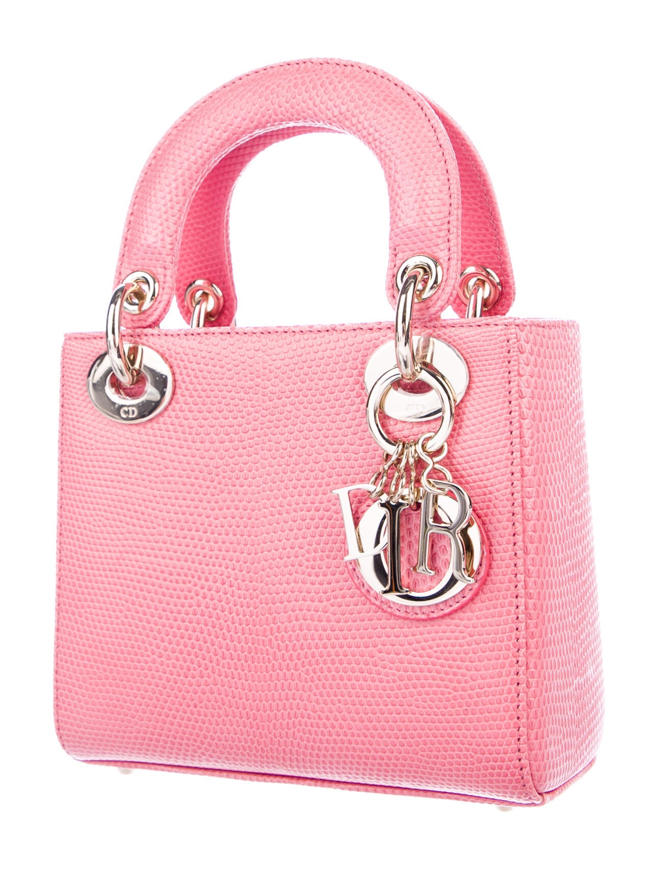 Christian Dior 2019 Lizard Mini Lady Dior w/ Strap - Pink Handle