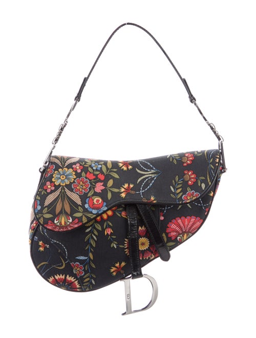 Christian Dior Floral Saddle Bag Black