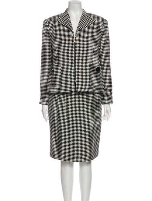 Christian Dior Houndstooth Print Skirt Suit Black