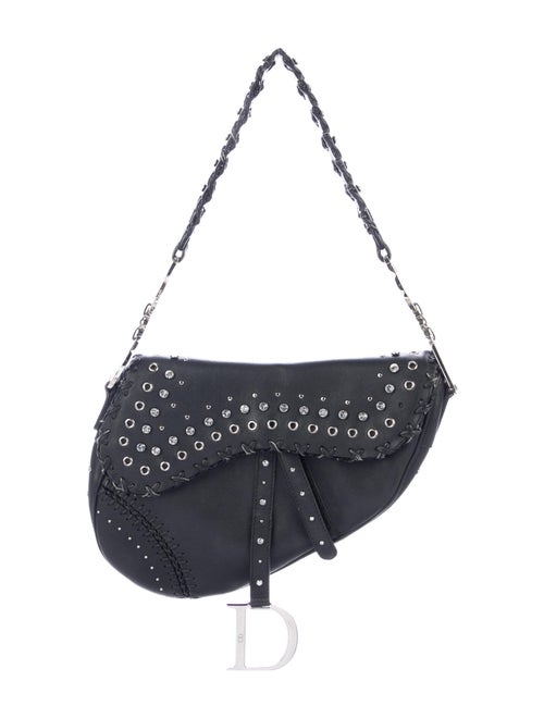 Christian Dior Embellished Saddle Bag Black