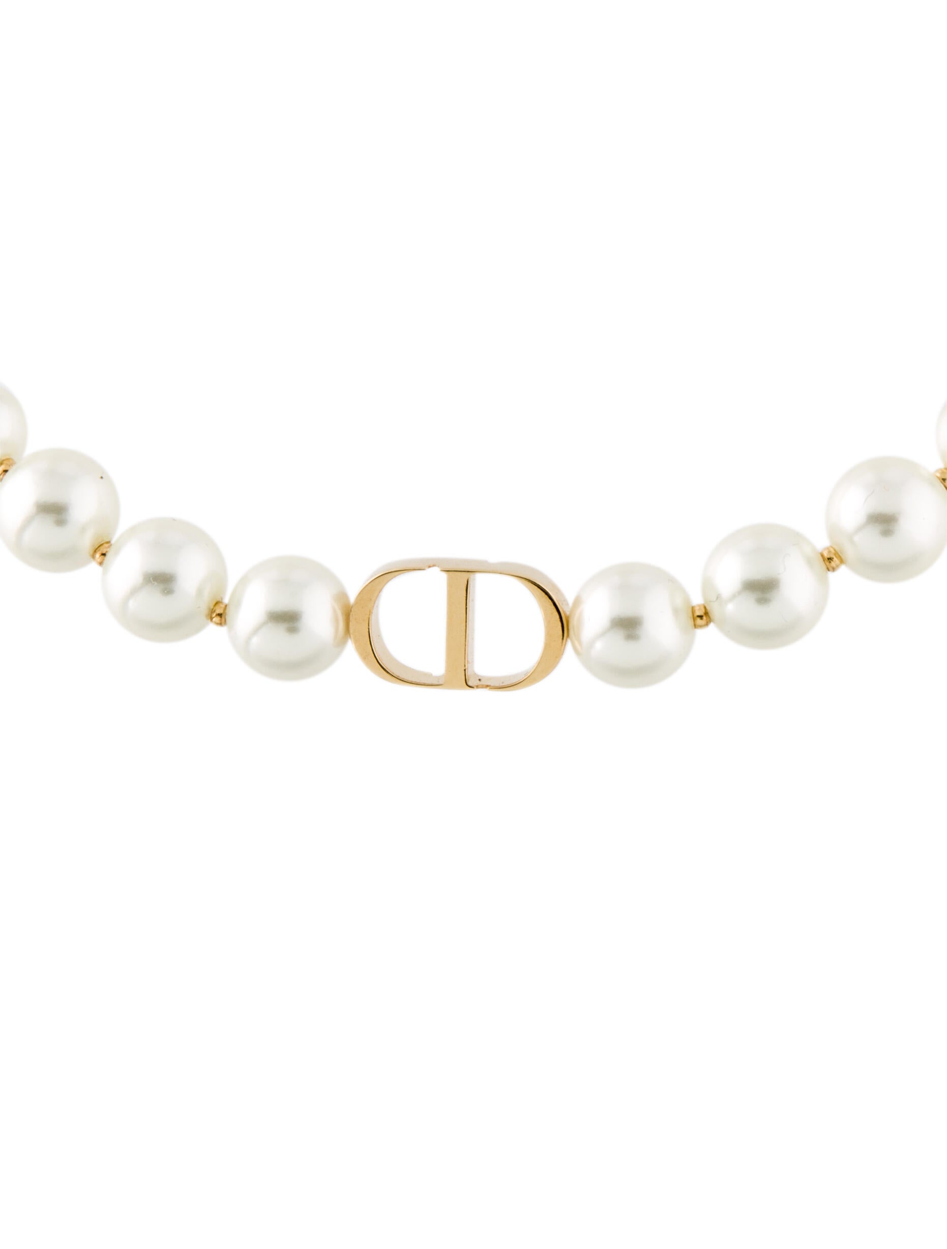 Christian Dior Faux Pearl Logo Choker Necklace - Bead Strand