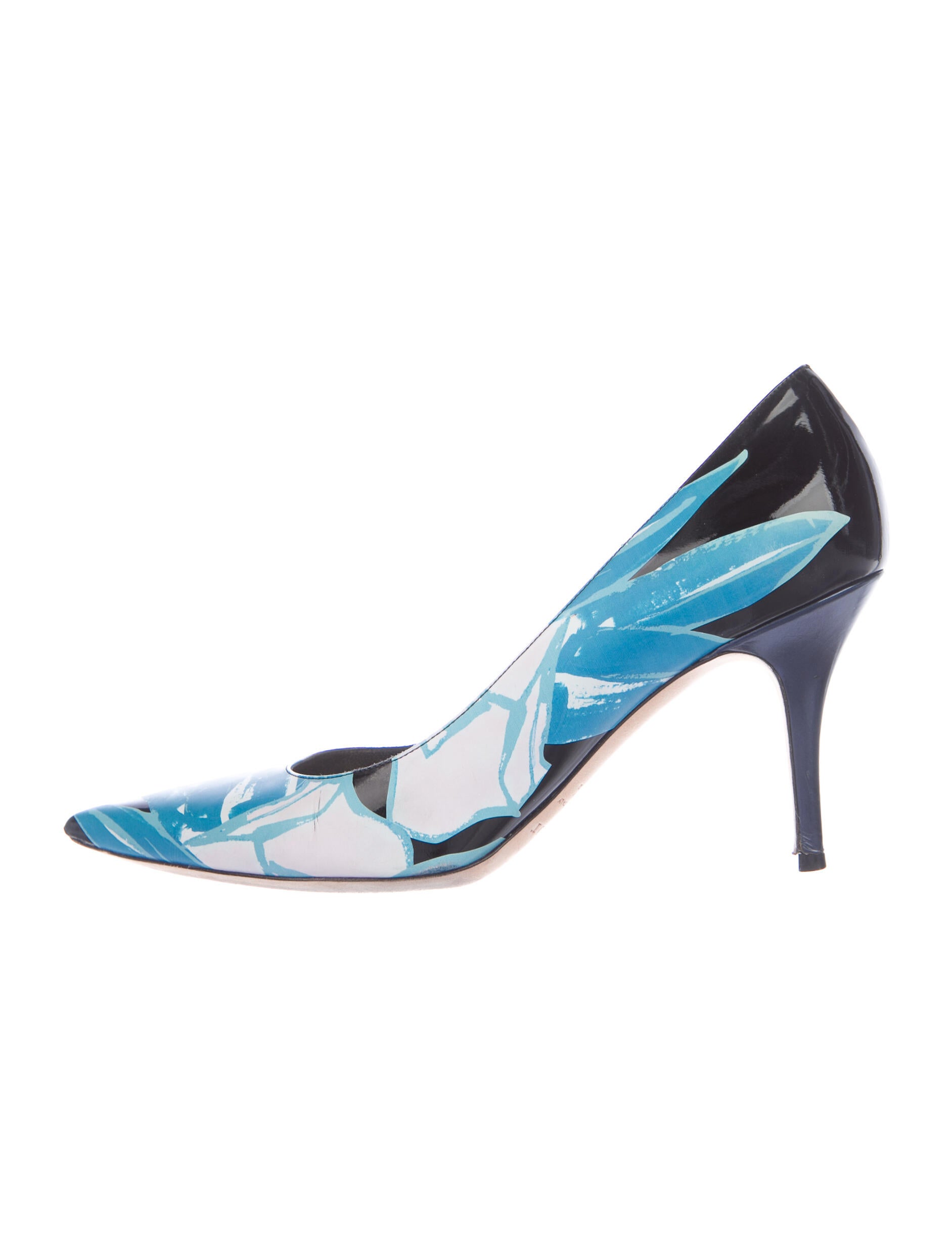 Christian Dior Leather Floral Print Slingback Pumps Black Pumps