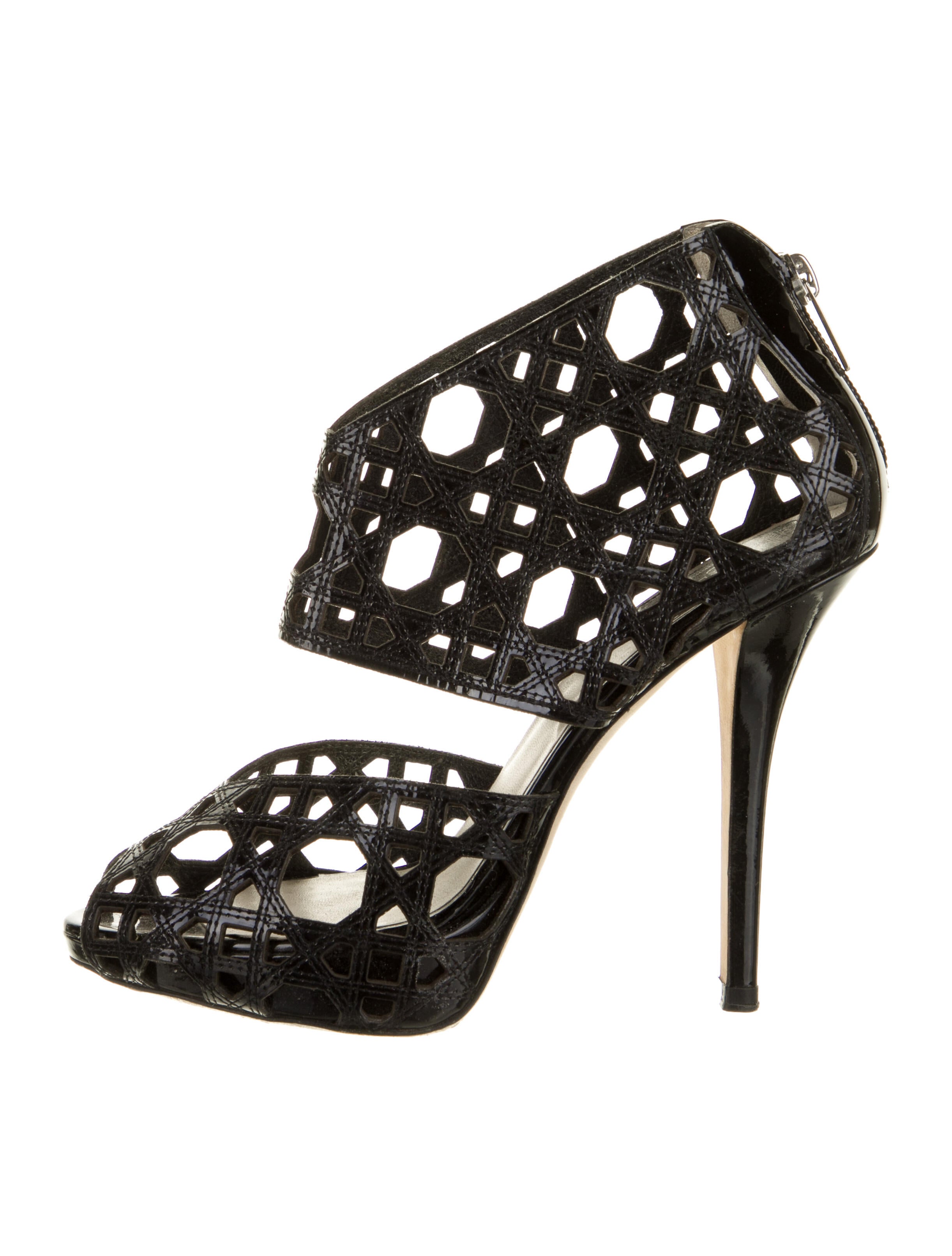 Christian Dior Patent Leather Cutout Accent Sandals Black Sandals, Shoes CHR176960 The