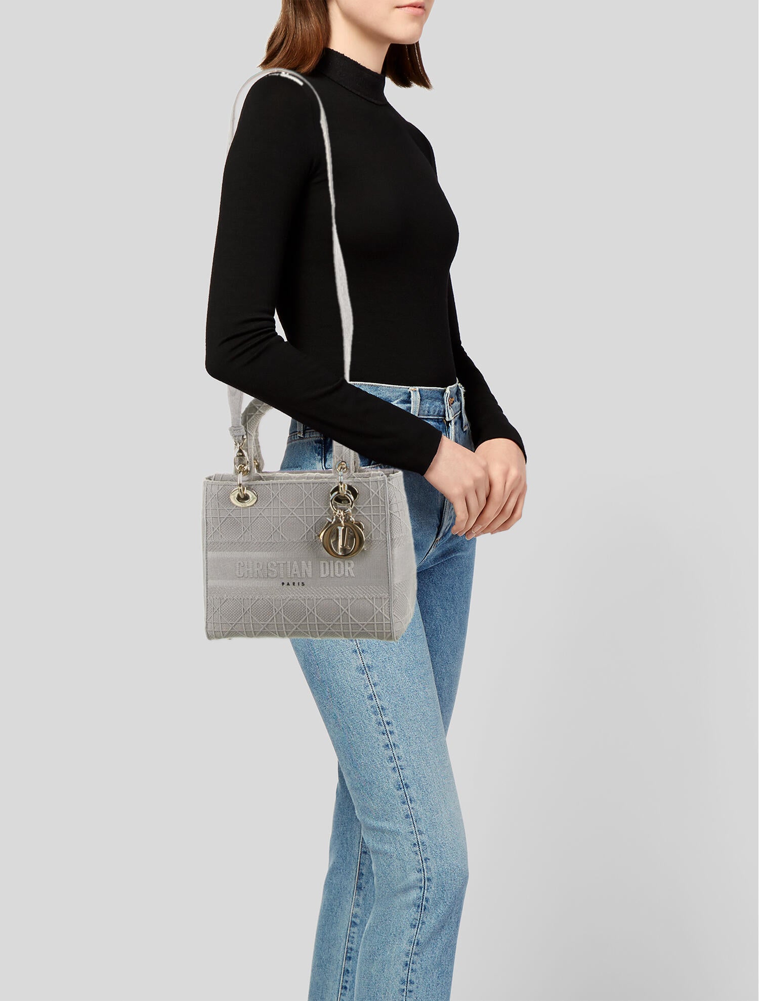 Christian Dior 2019 Medium Lady D-Lite Bag - Grey Handle Bags