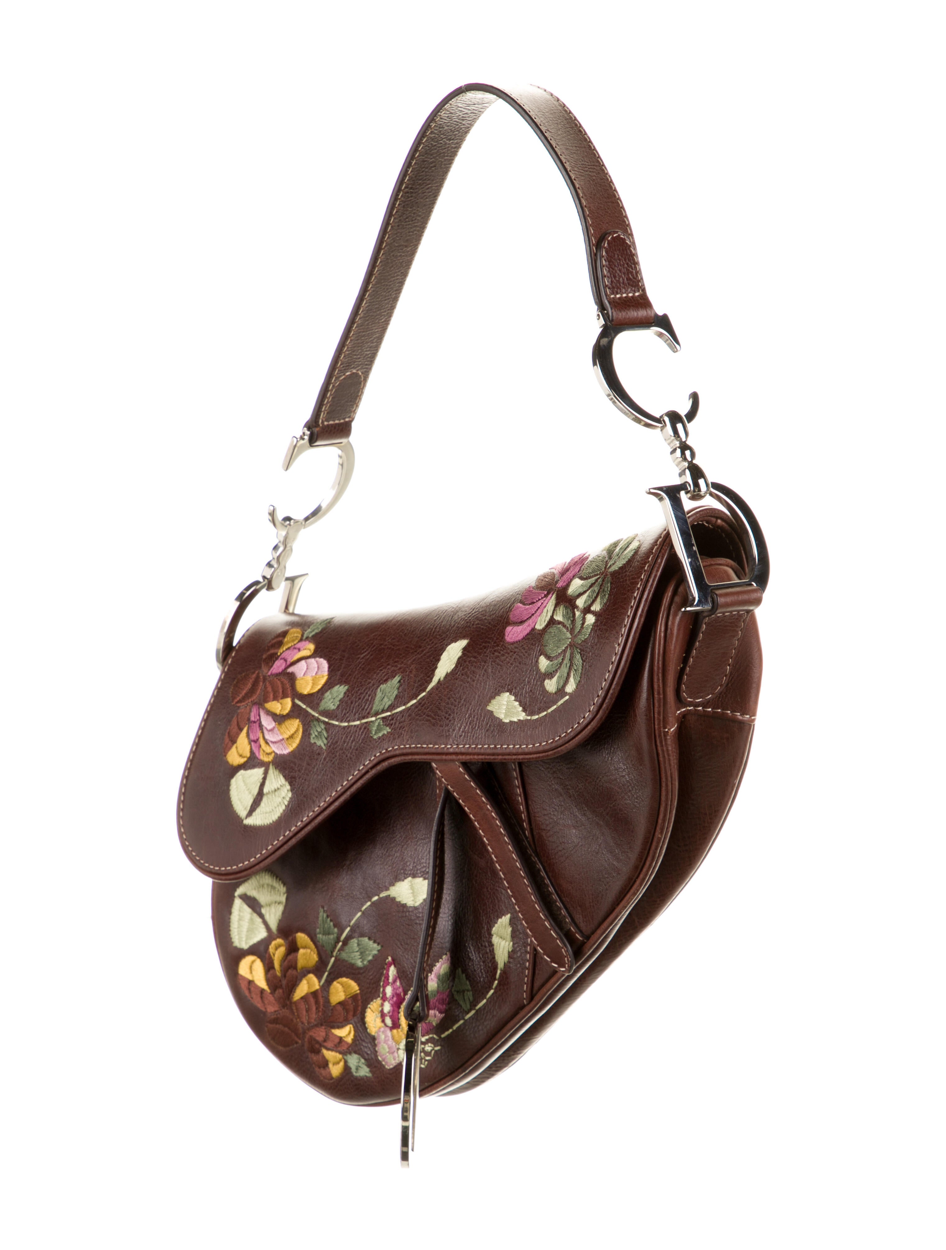 Christian Dior Vintage Embroidered Saddle Bag - Brown Shoulder