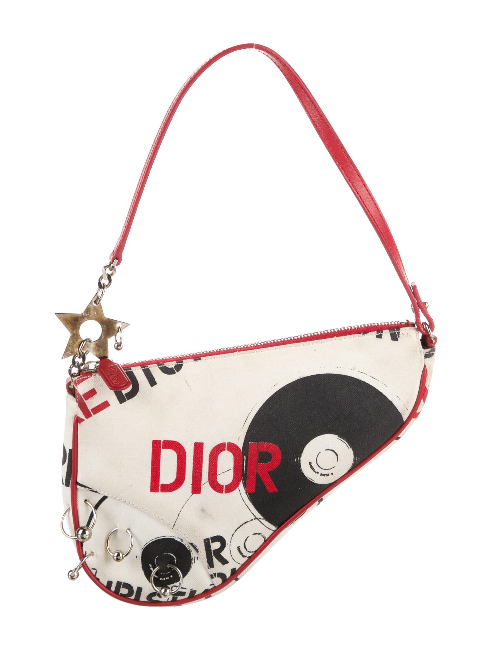Christian Dior Record Print Saddle Bag - Red Shoulder Bags