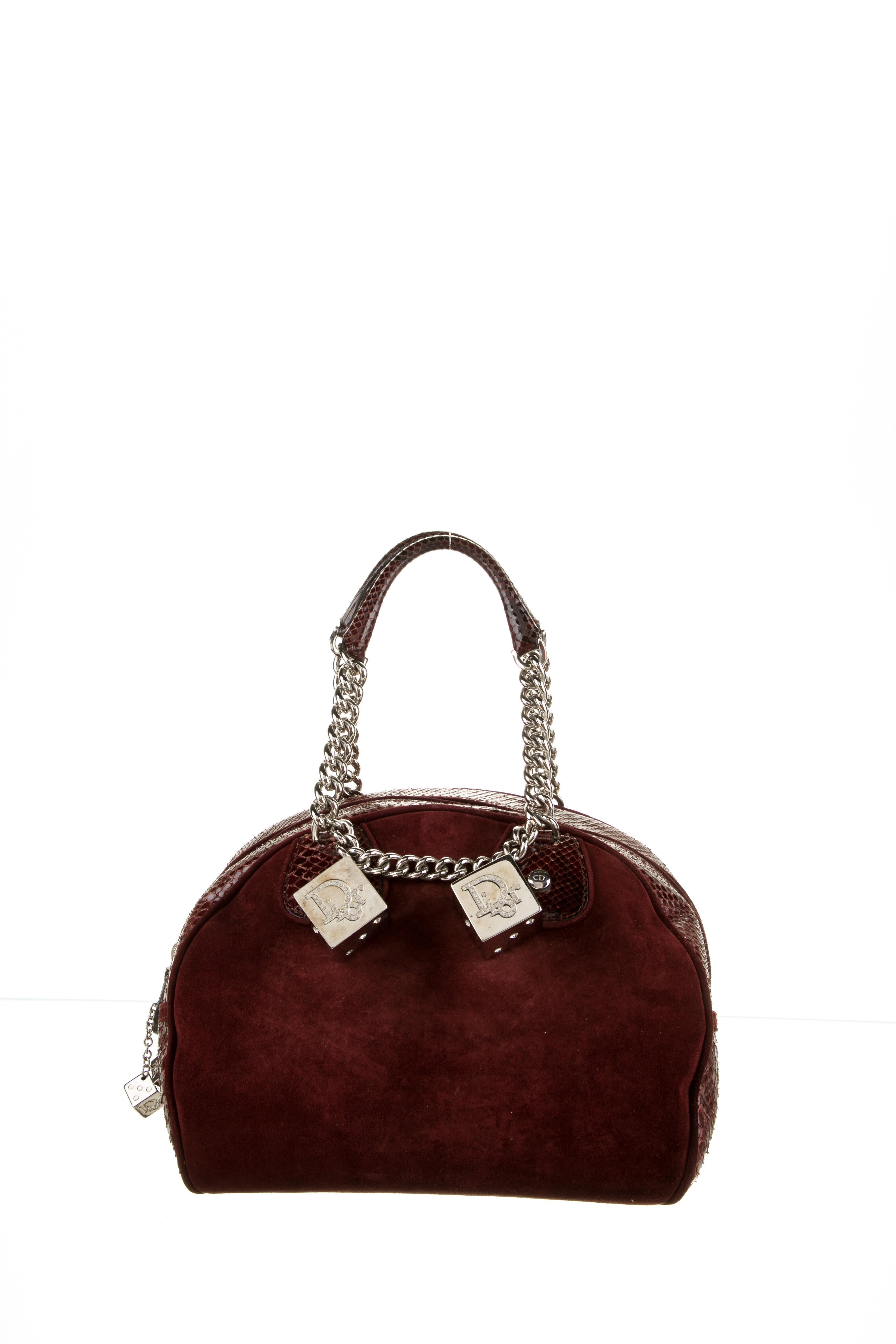 Christian Dior Snakeskin-Trimmed Gambler Dice Bowler Bag