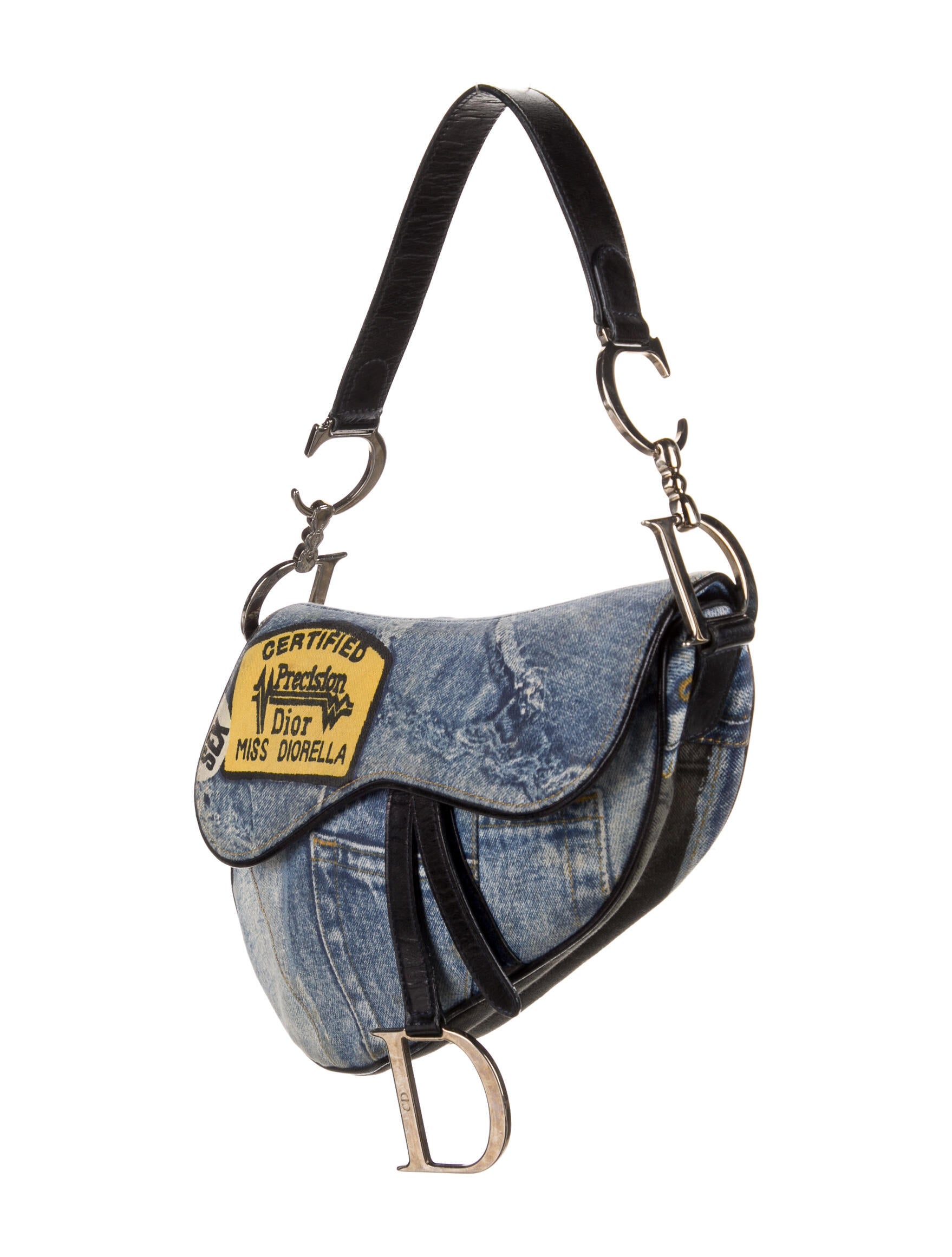 Christian Dior Speedway Denim Print Saddle Bag Blue Shoulder Bags