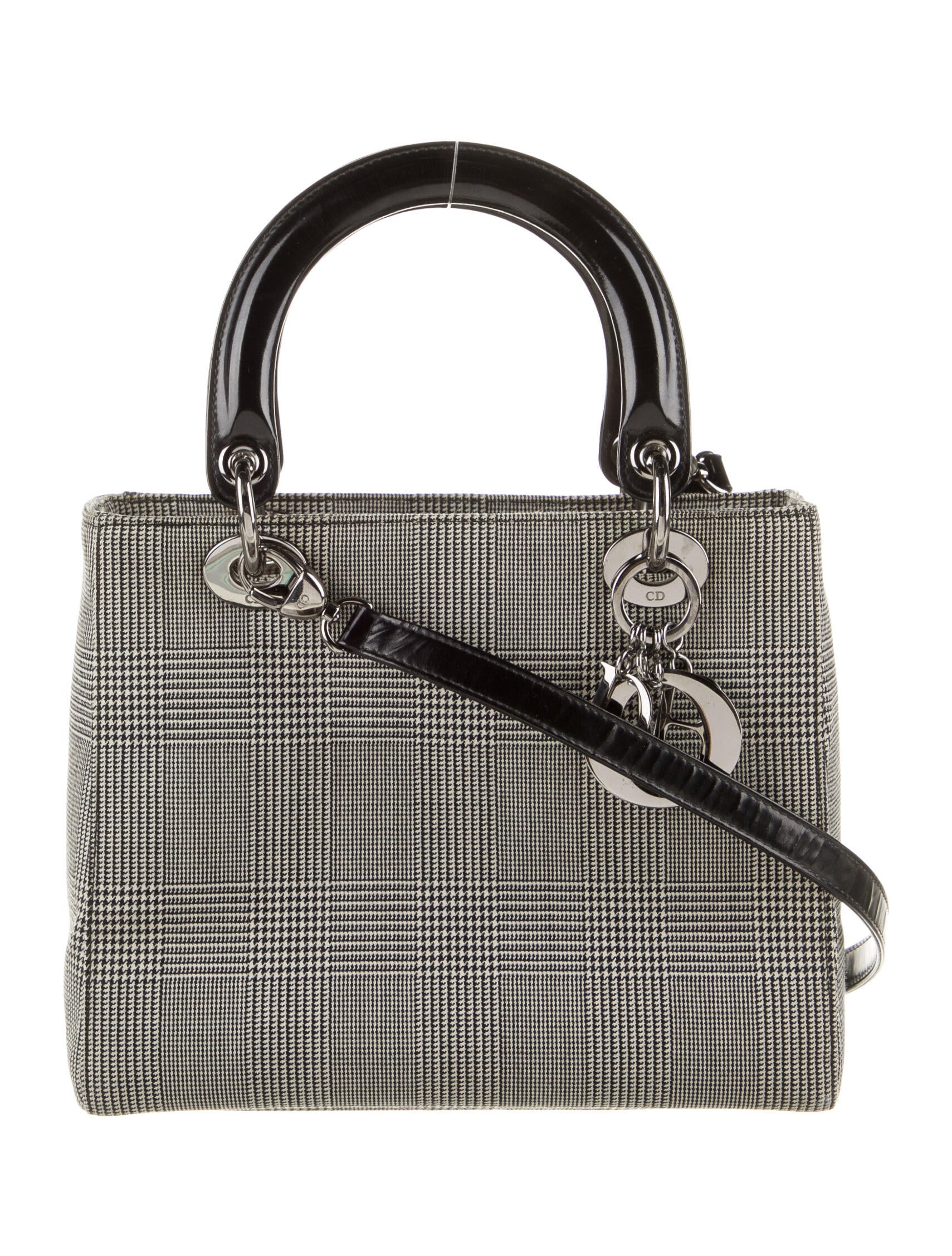 Christian Dior Vintage Medium Houndstooth Lady Dior - Black