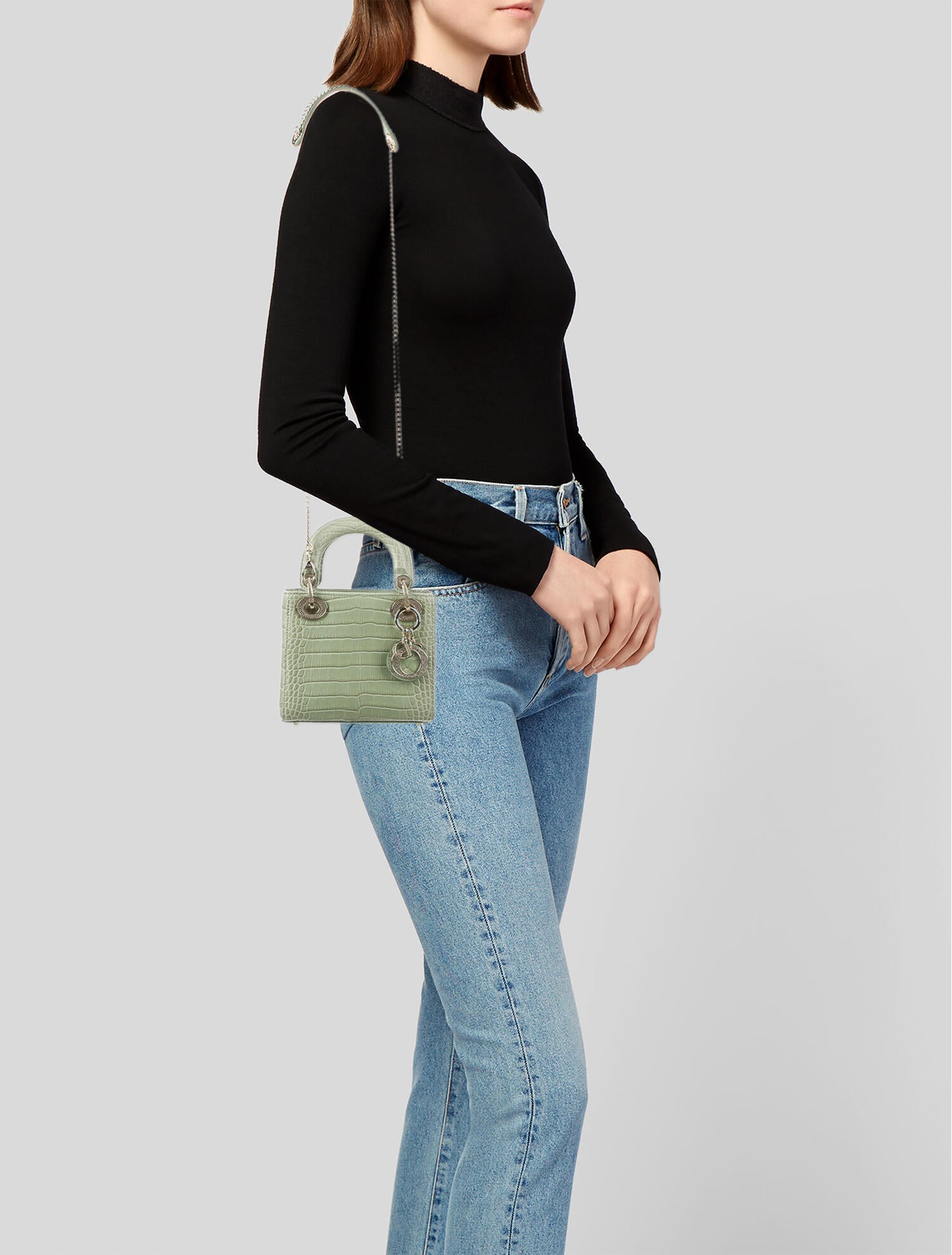 Christian Dior Crocodile Mini Lady Dior Bag - Green Handle Bags