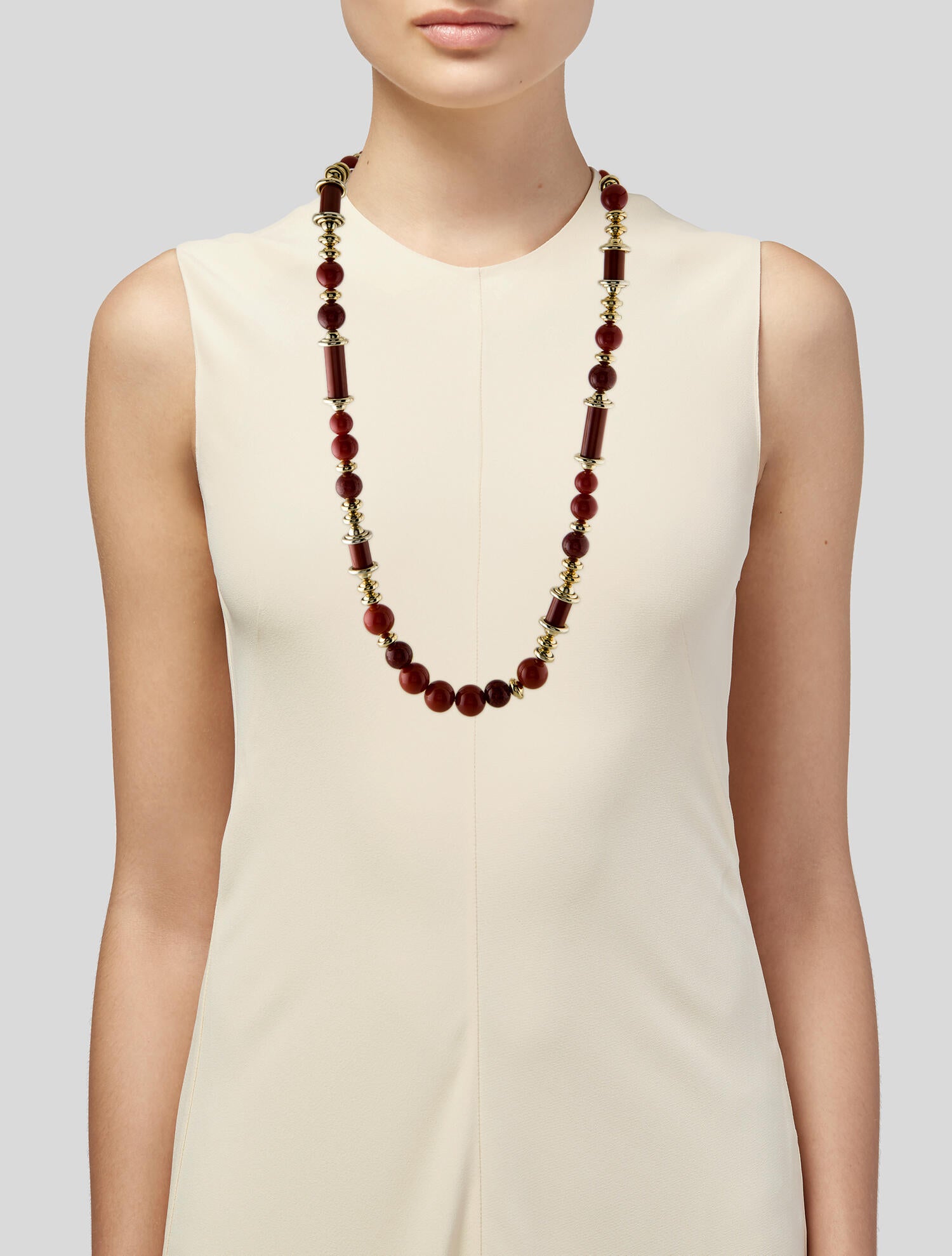 Christian Dior Vintage Resin Bead Strand Red, Brass Bead Strand