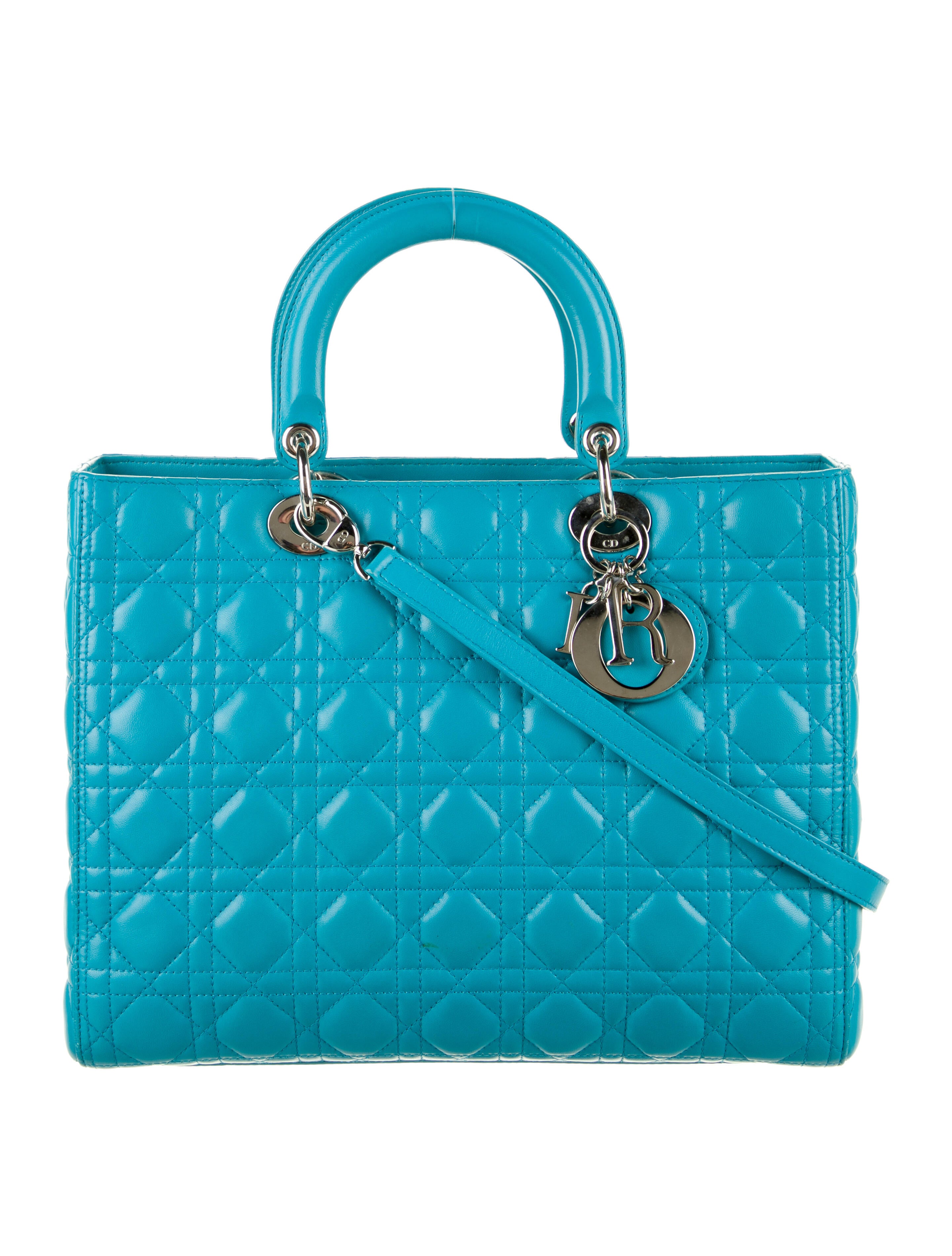 Christian Dior Vintage Satin Medium Lady Dior Bag Blue Handle Bags