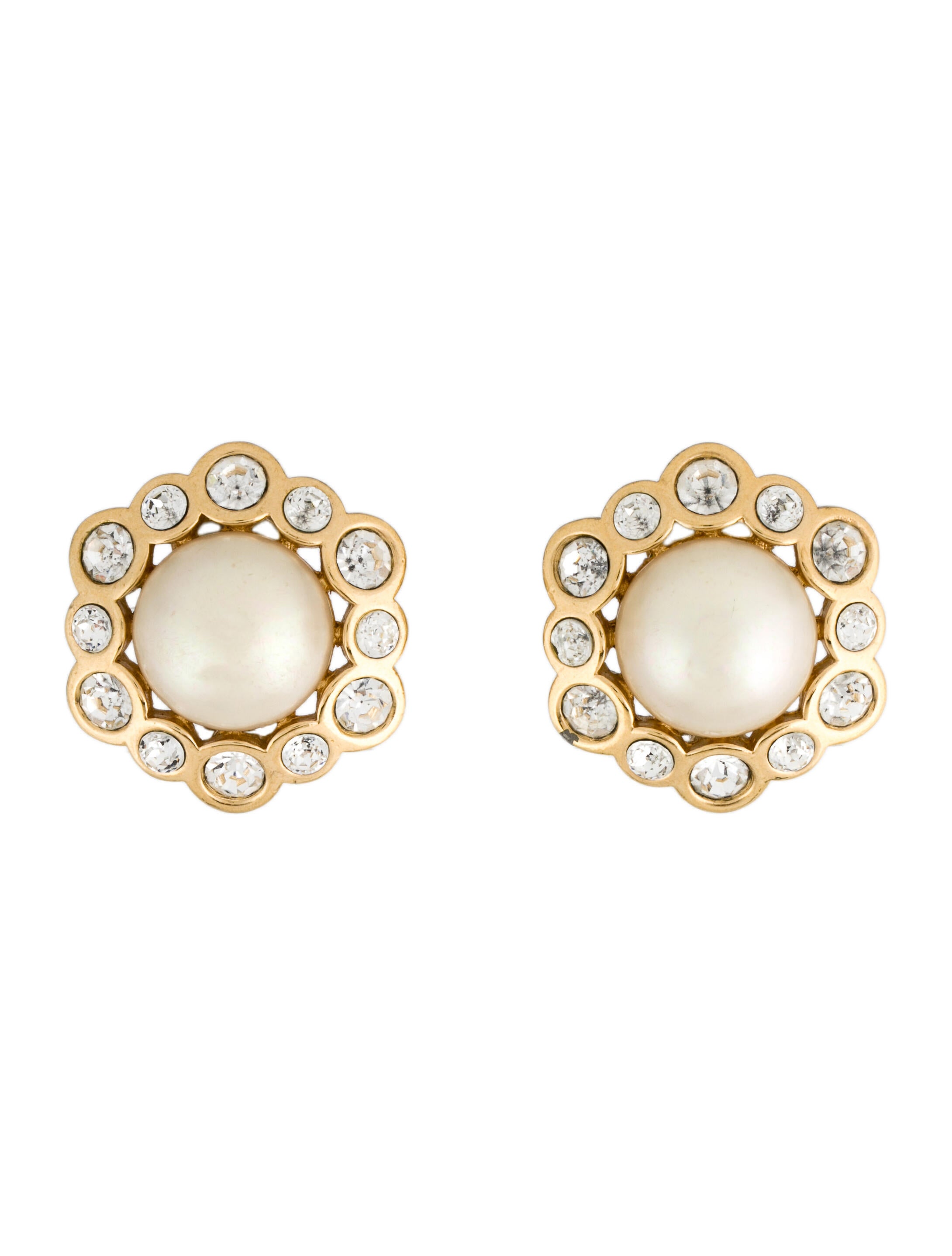 Christian Dior Faux Pearl & Crystal Clipon Earrings GoldPlated Clip
