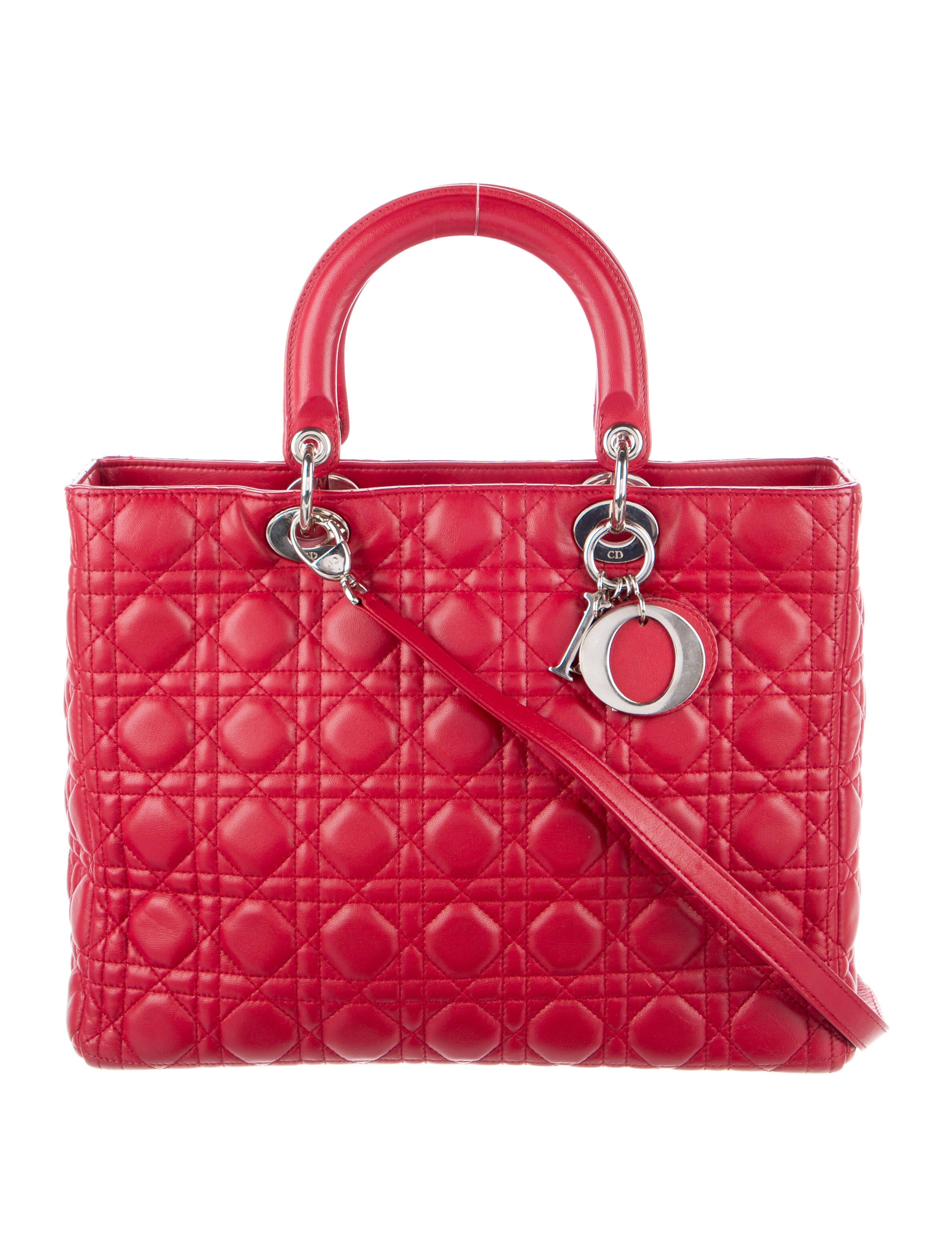 Christian Dior Medium Diorissimo Lady Dior Bag Red Handle Bags