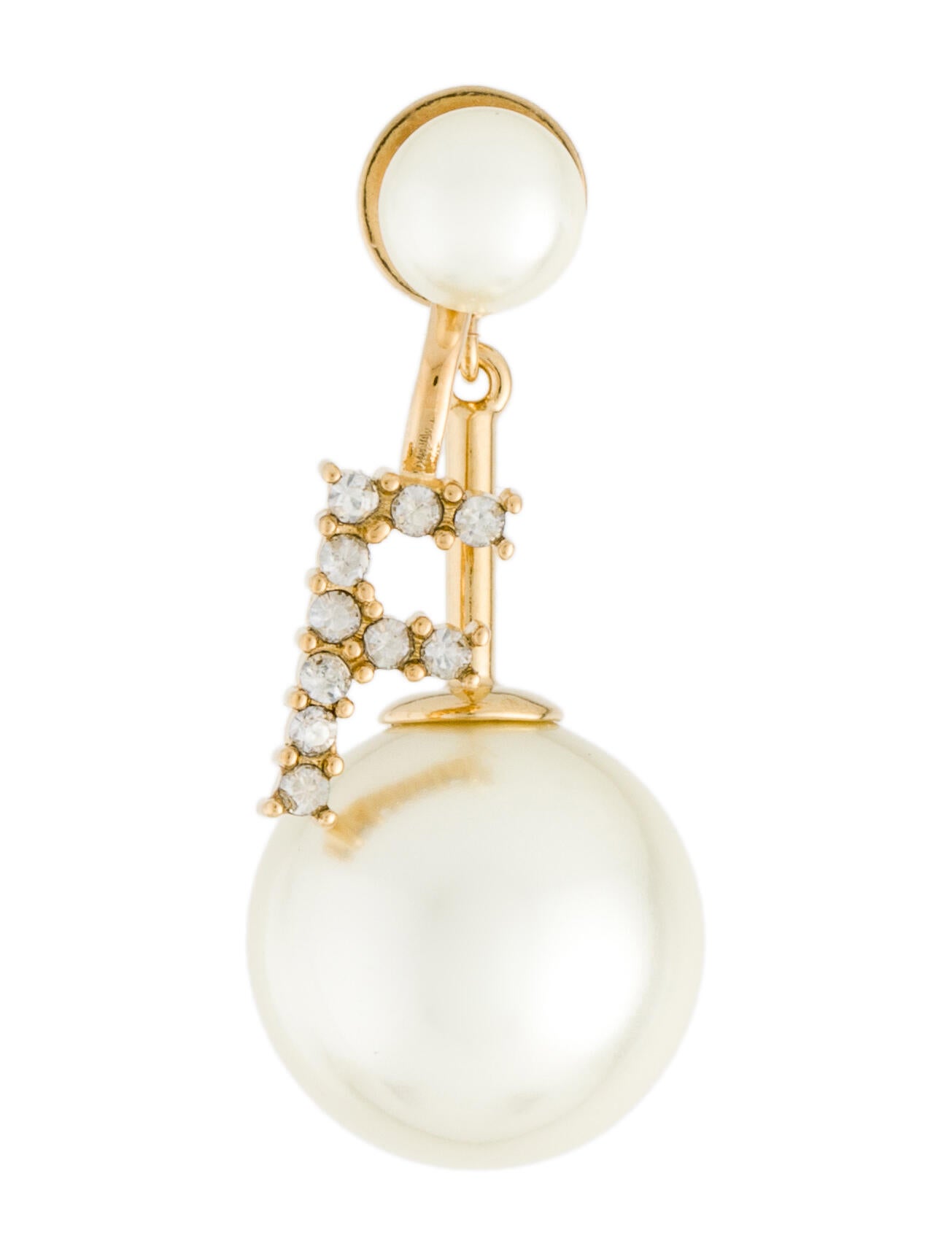 Christian Dior Faux Pearl My ABC Tribales "F" Drop Earrings GoldTone