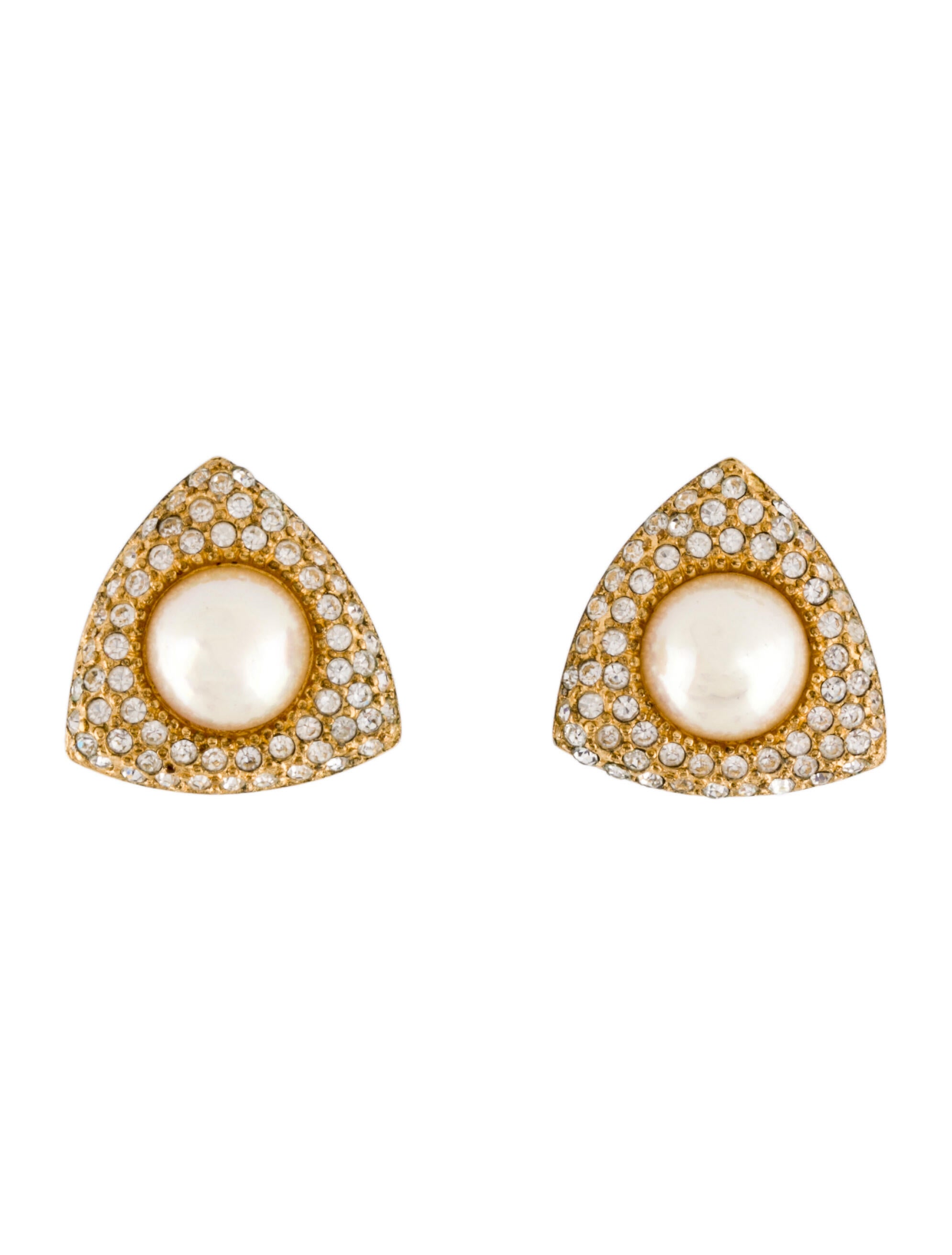 Christian Dior Vintage Faux Pearl & Crystal ClipOn Earrings Gold