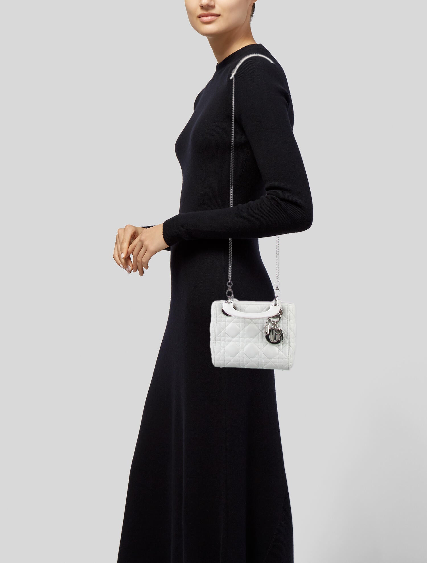 Christian Dior SequinAccented Micro Lady Dior Bag White Handle Bags