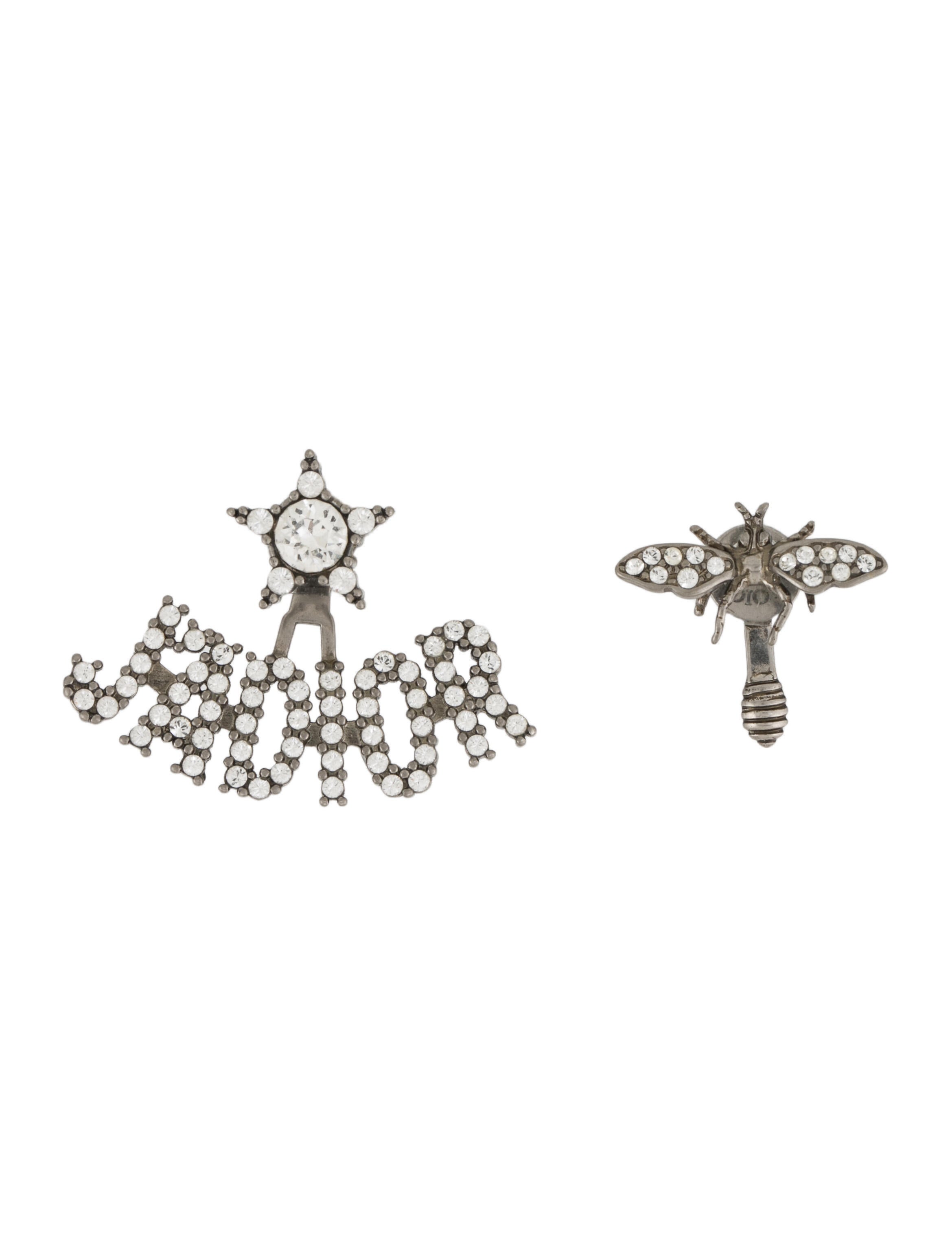 Christian Dior Crystal J'Adior Asymmetrical Bee Earrings Palladium