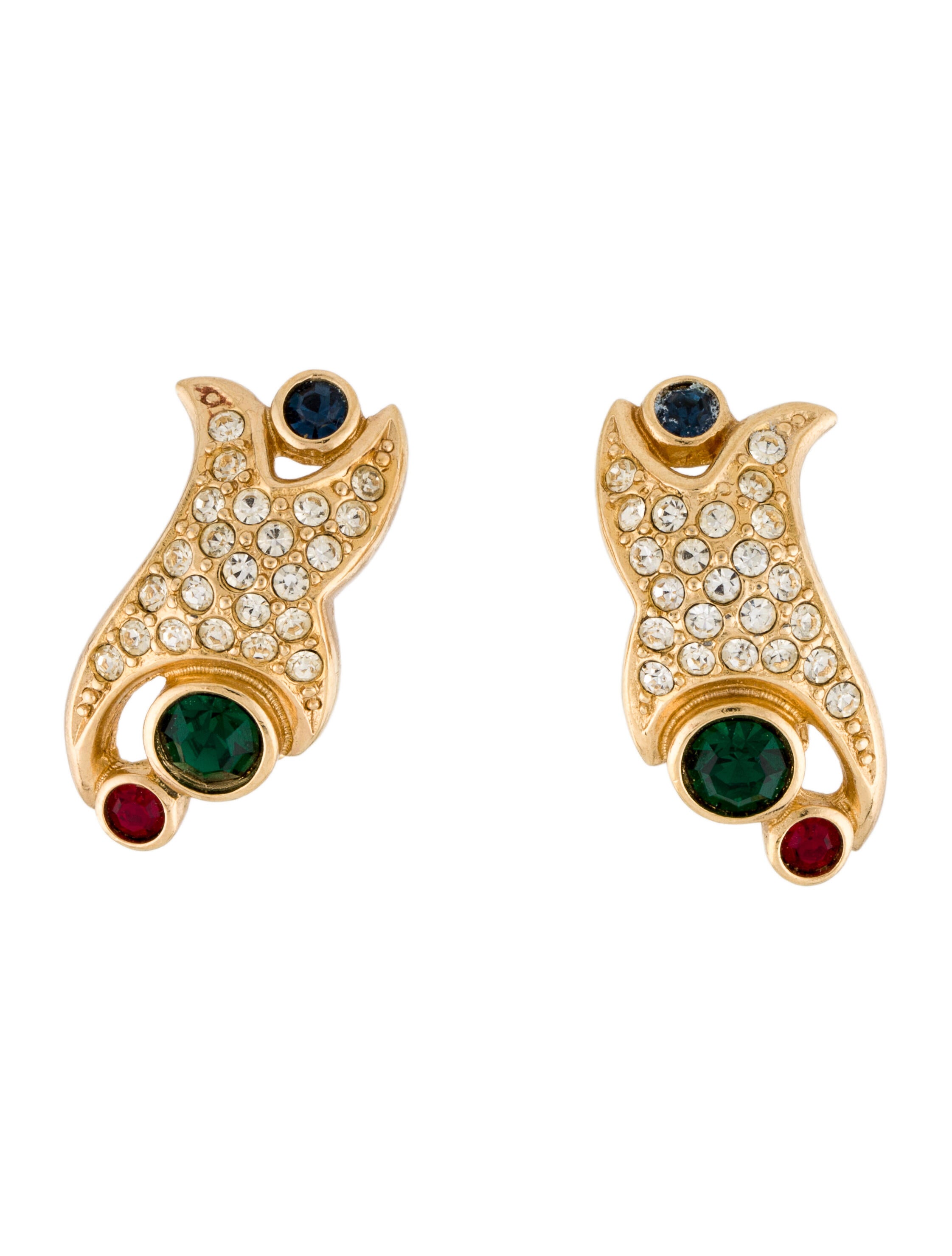 Christian Dior Vintage Logo Oval ClipOn Earrings GoldTone Metal