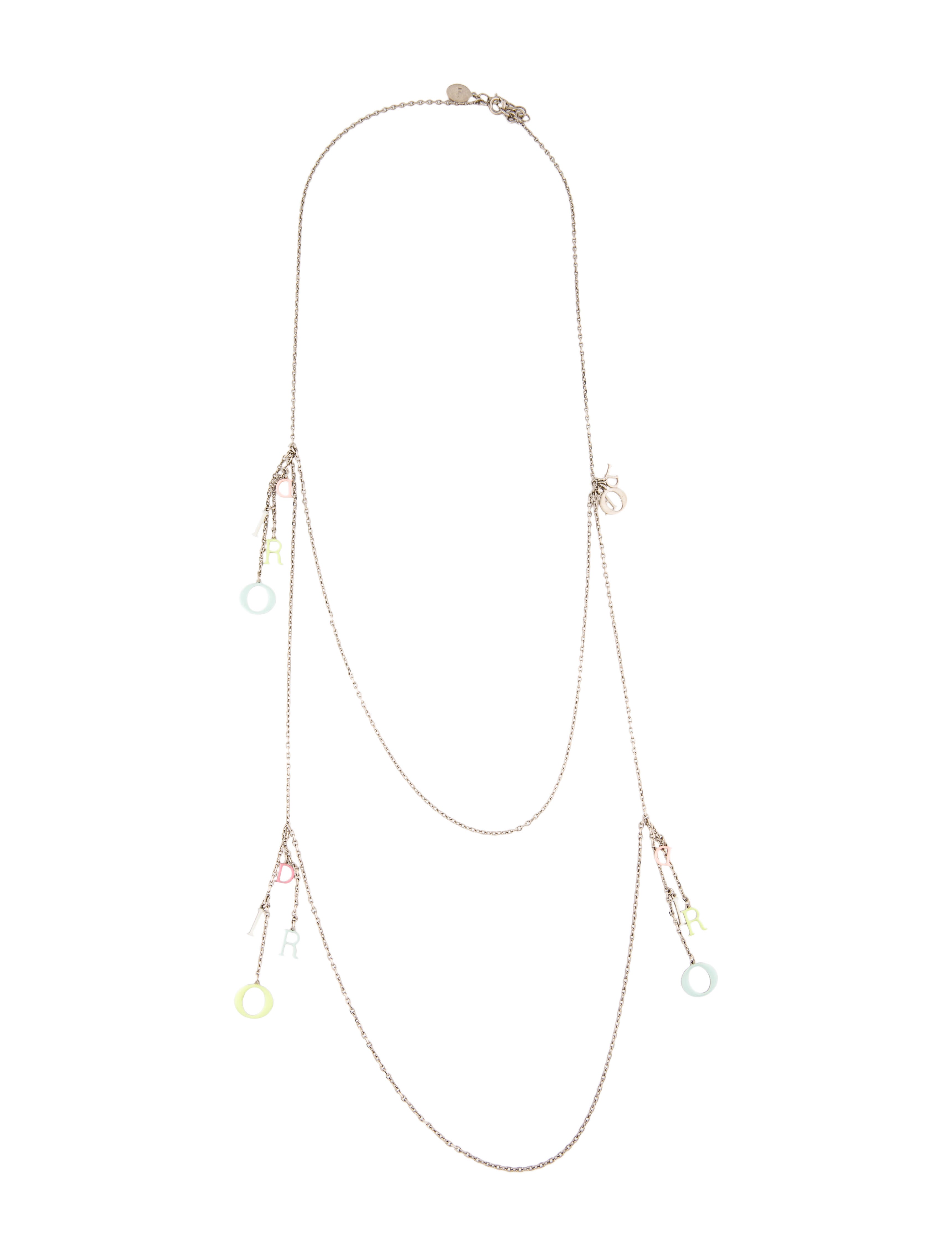 Christian Dior Enamel Logo Charm Station Necklace