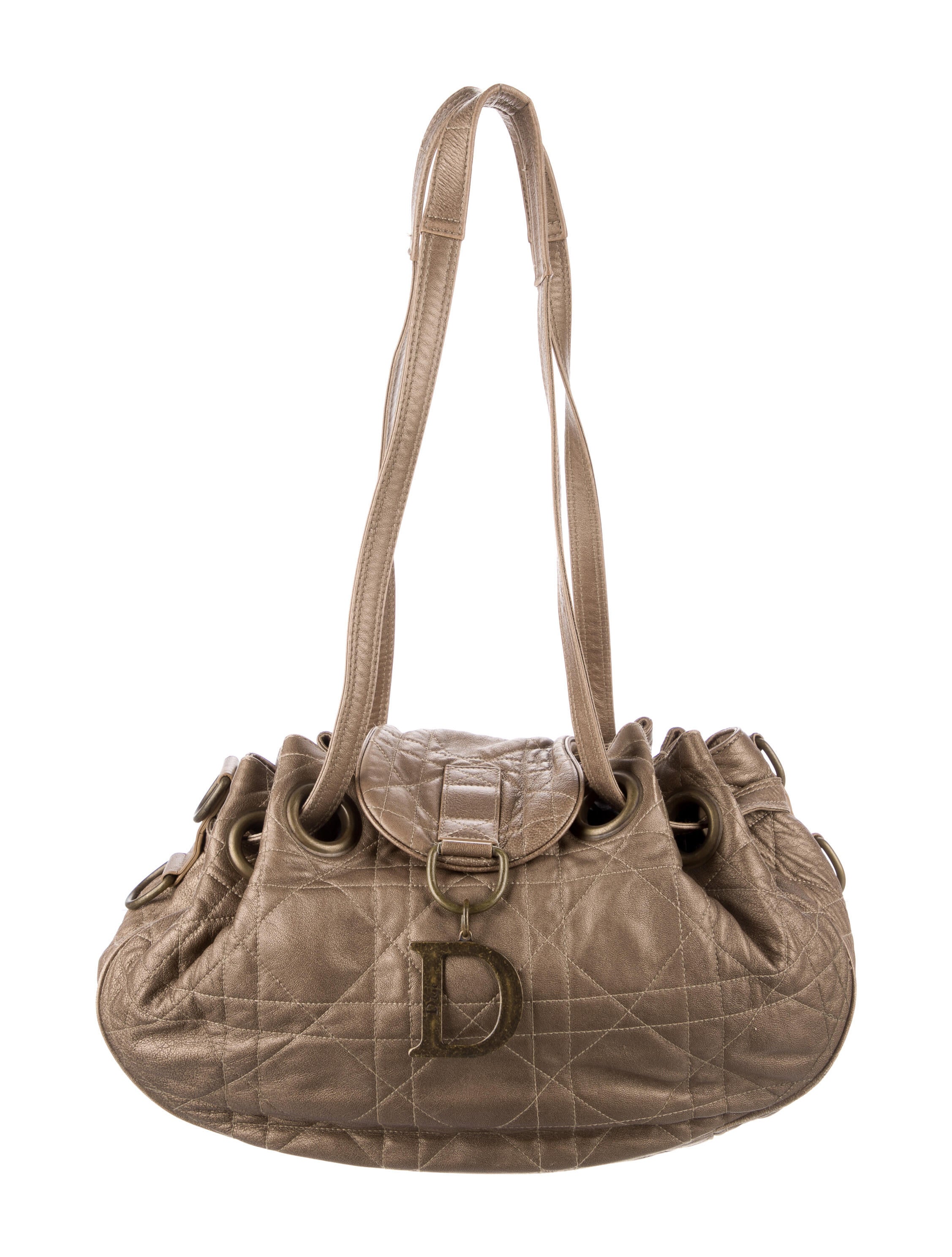 Christian Dior Cannage Drawstring Shoulder Bag Brown Shoulder Bags