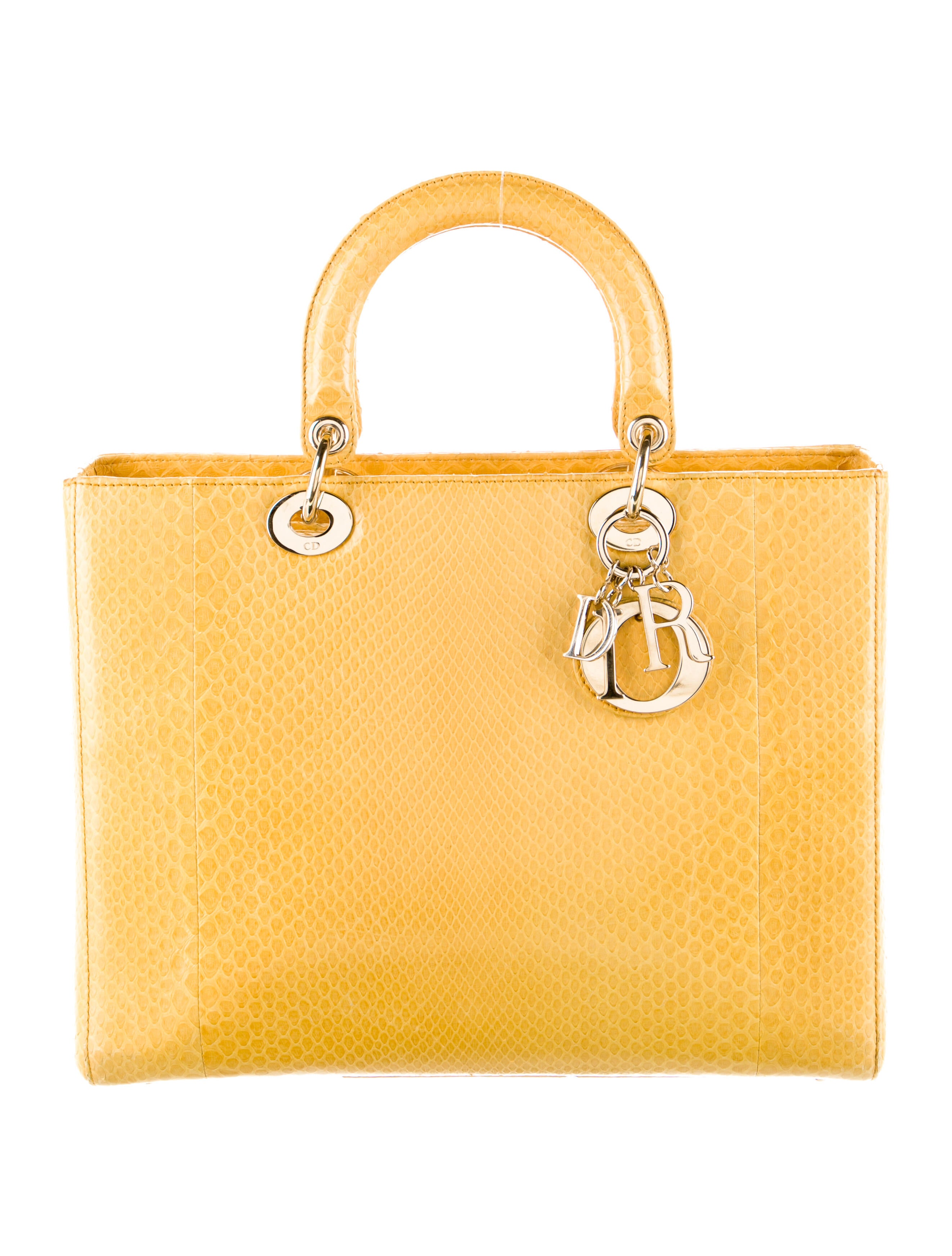 Christian Dior Patent Cannage Medium Lady Dior Yellow Handle Bags, Handbags CHR237428 The