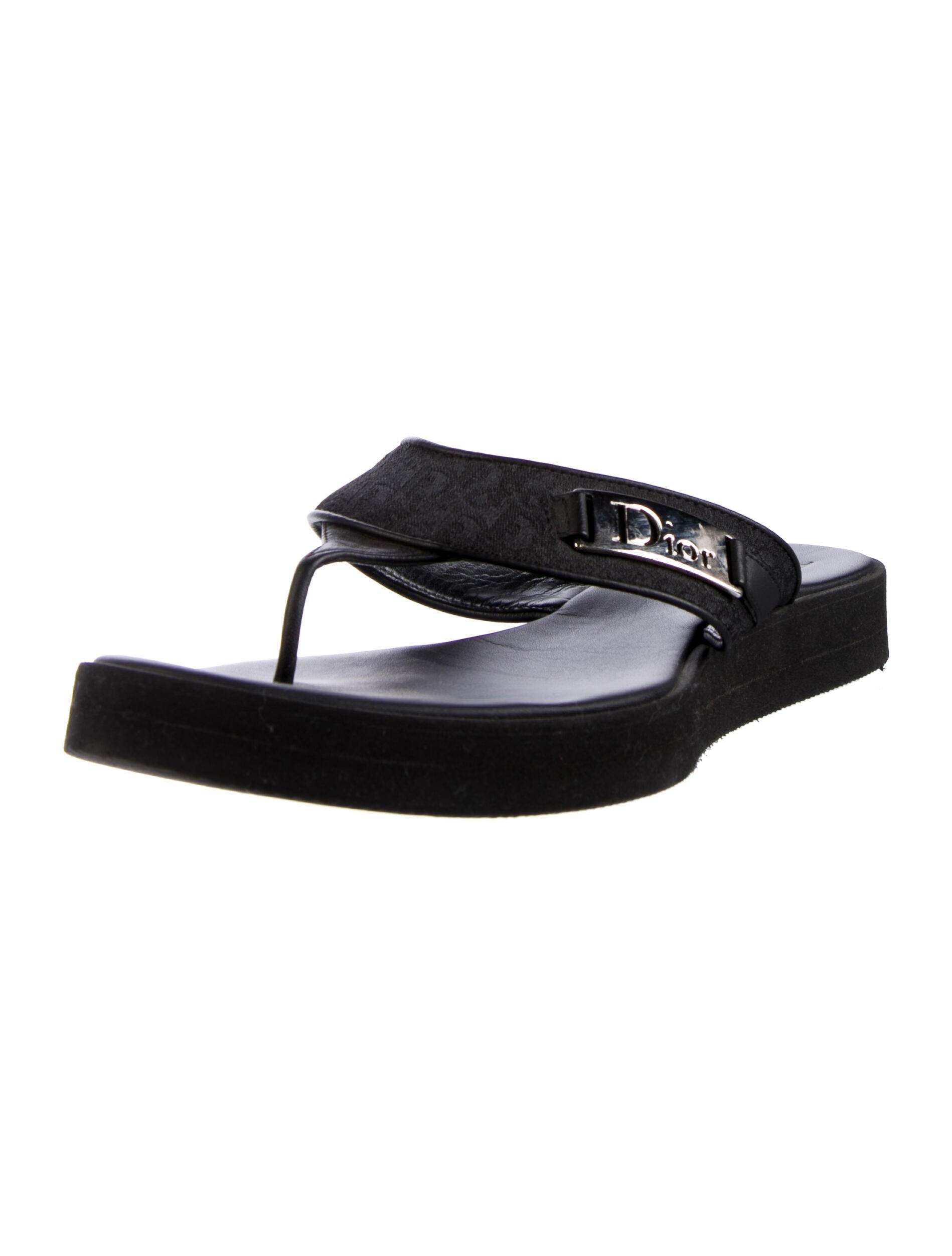 Christian Dior Oblique Jacquard Canvas Flip Flops - Black Sandals, Shoes - CHR255140 | The RealReal