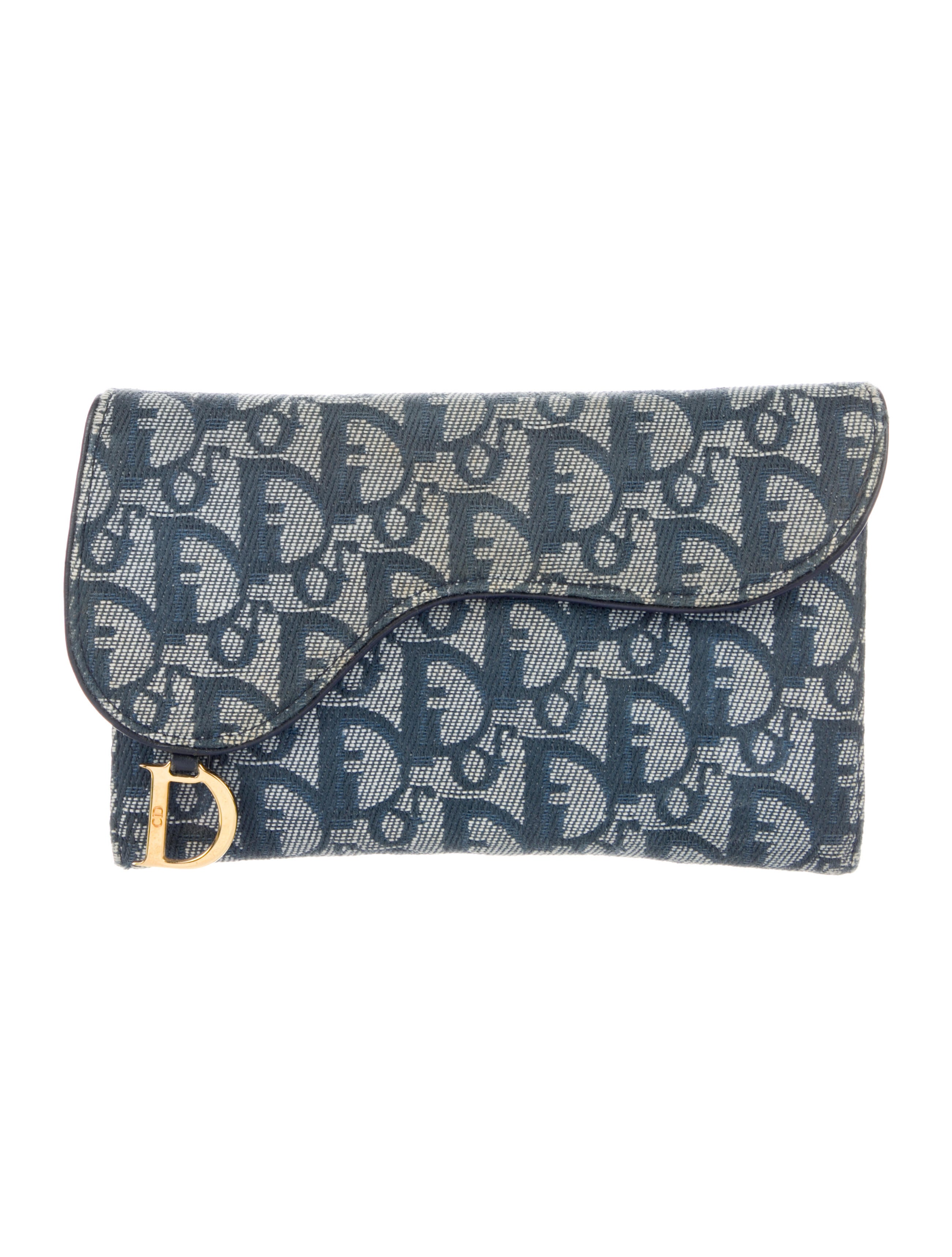 Christian Dior Vintage Checkbook Cover Bifold Wallet Blue Wallets