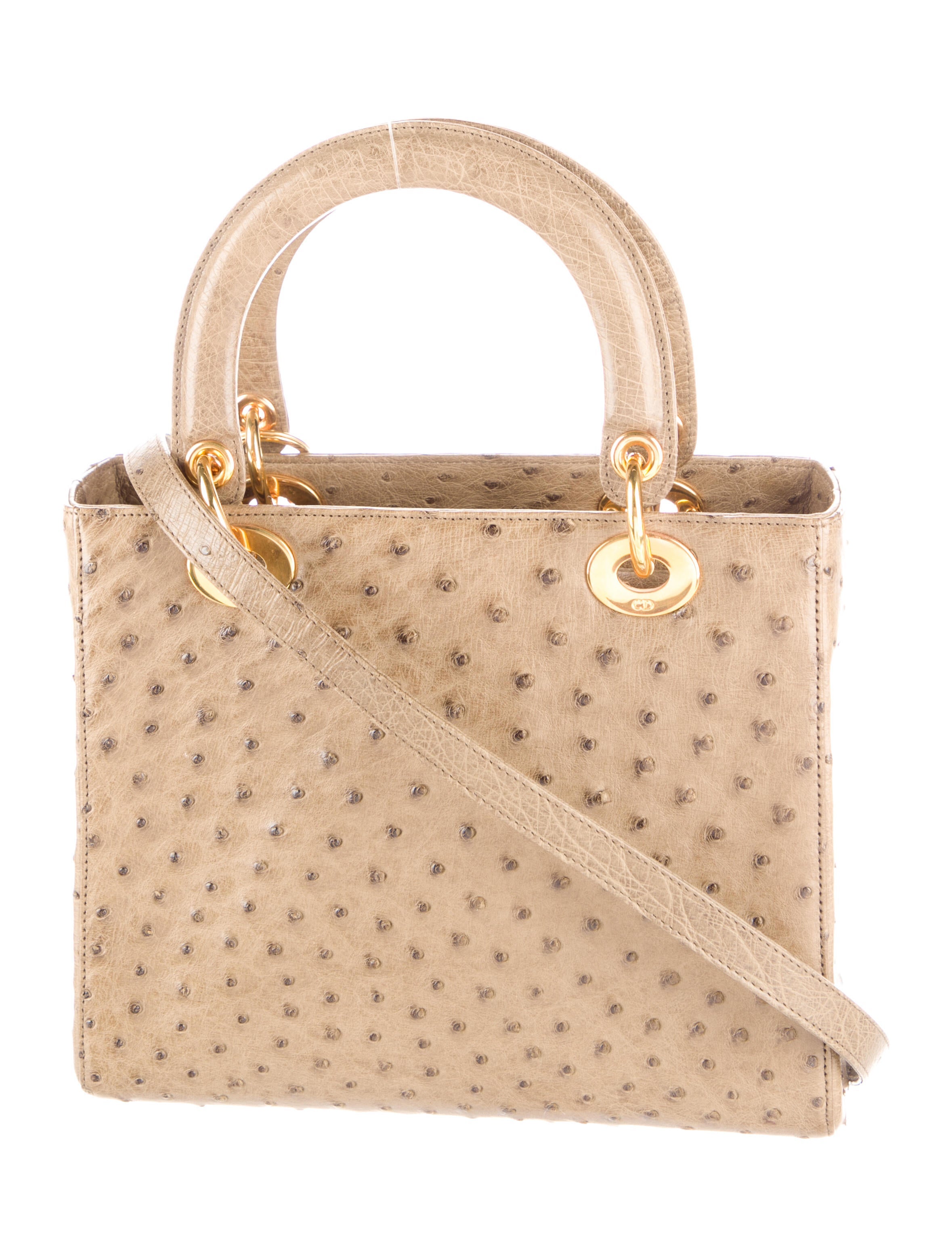 Christian Dior Vintage Mini Ostrich Lady Dior Bag - Green Handle