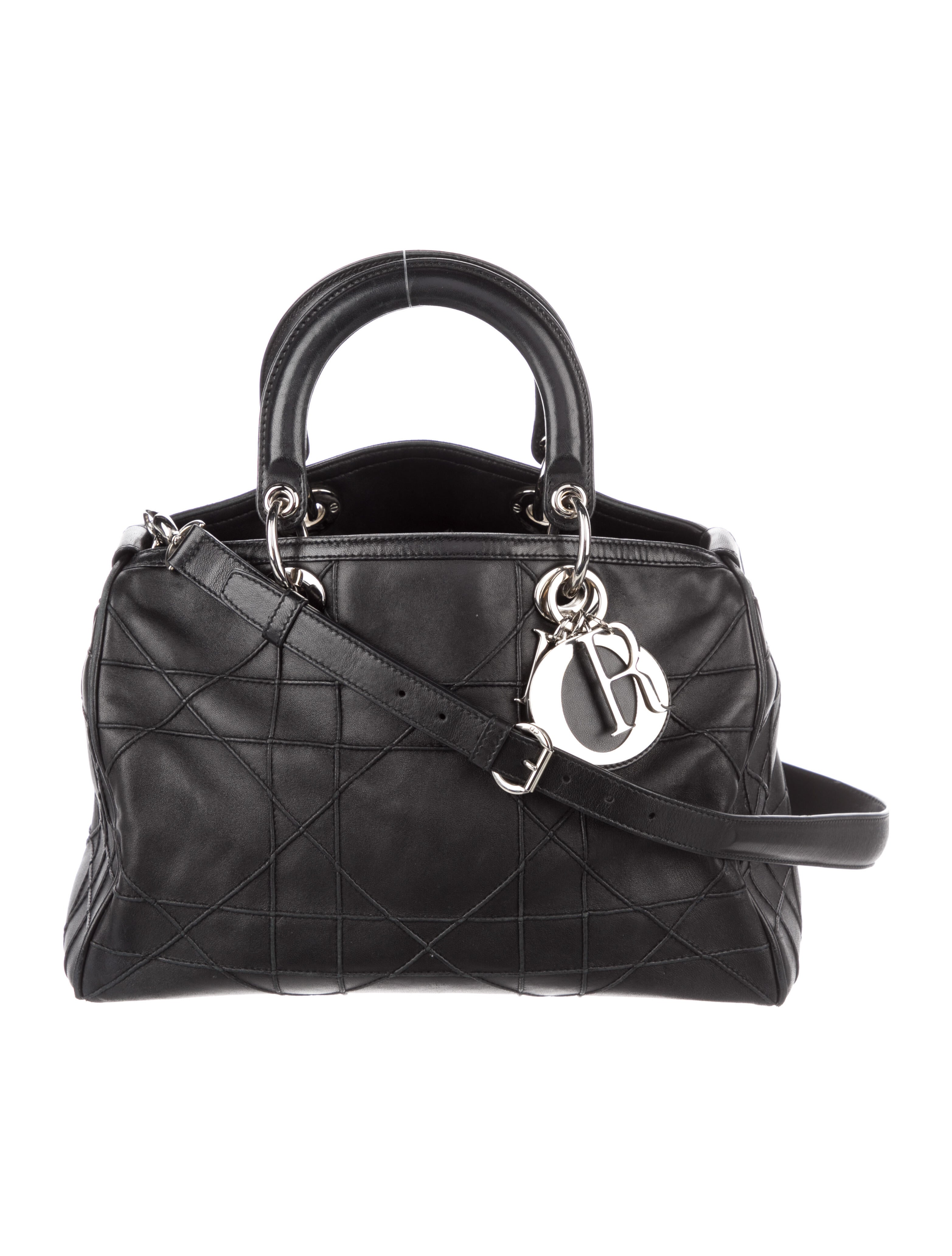 Christian Dior Vintage Medium Nylon Lady Dior Bag Black Handle Bags