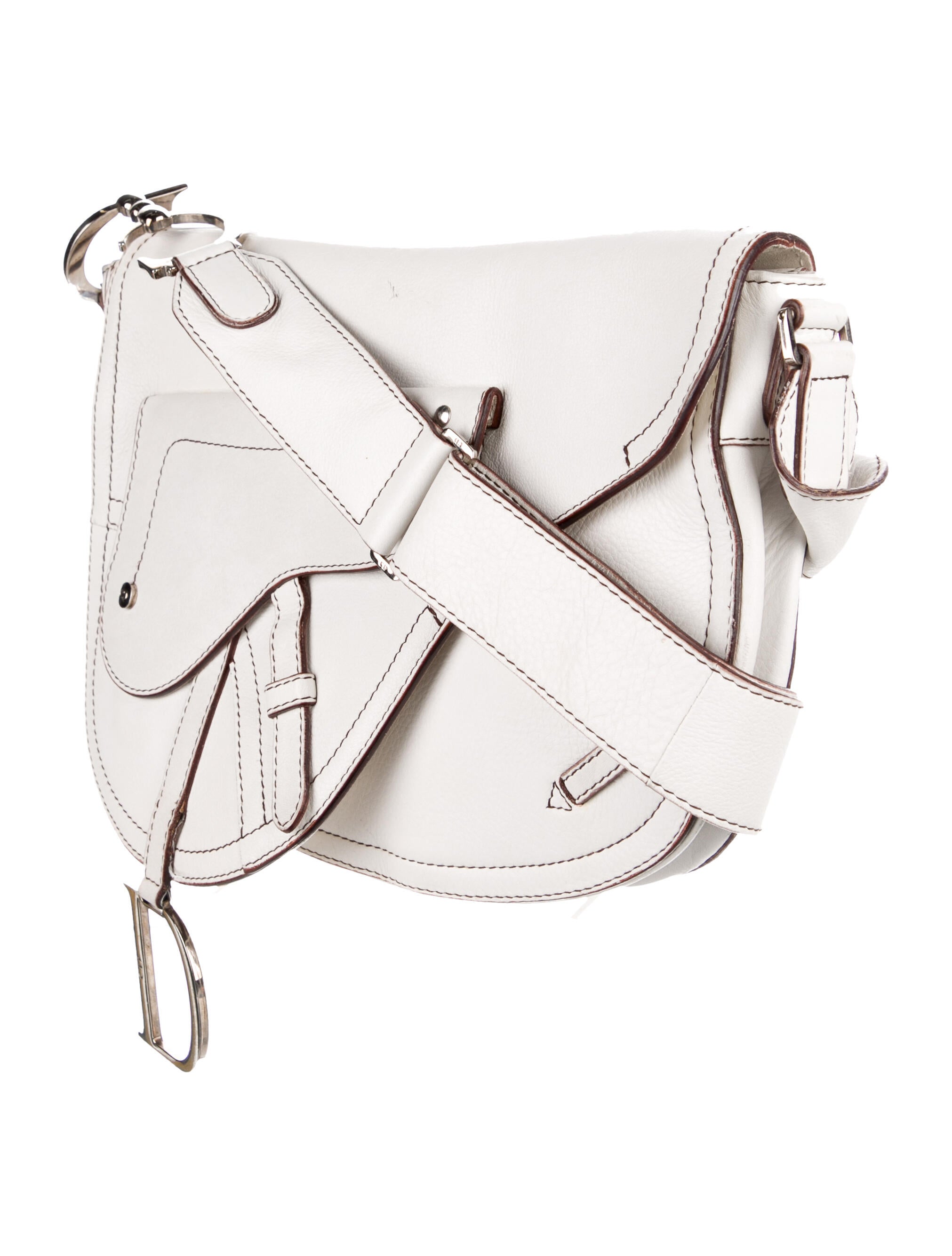 Christian Dior Vintage Baudrier Saddle Messenger Bag White Crossbody