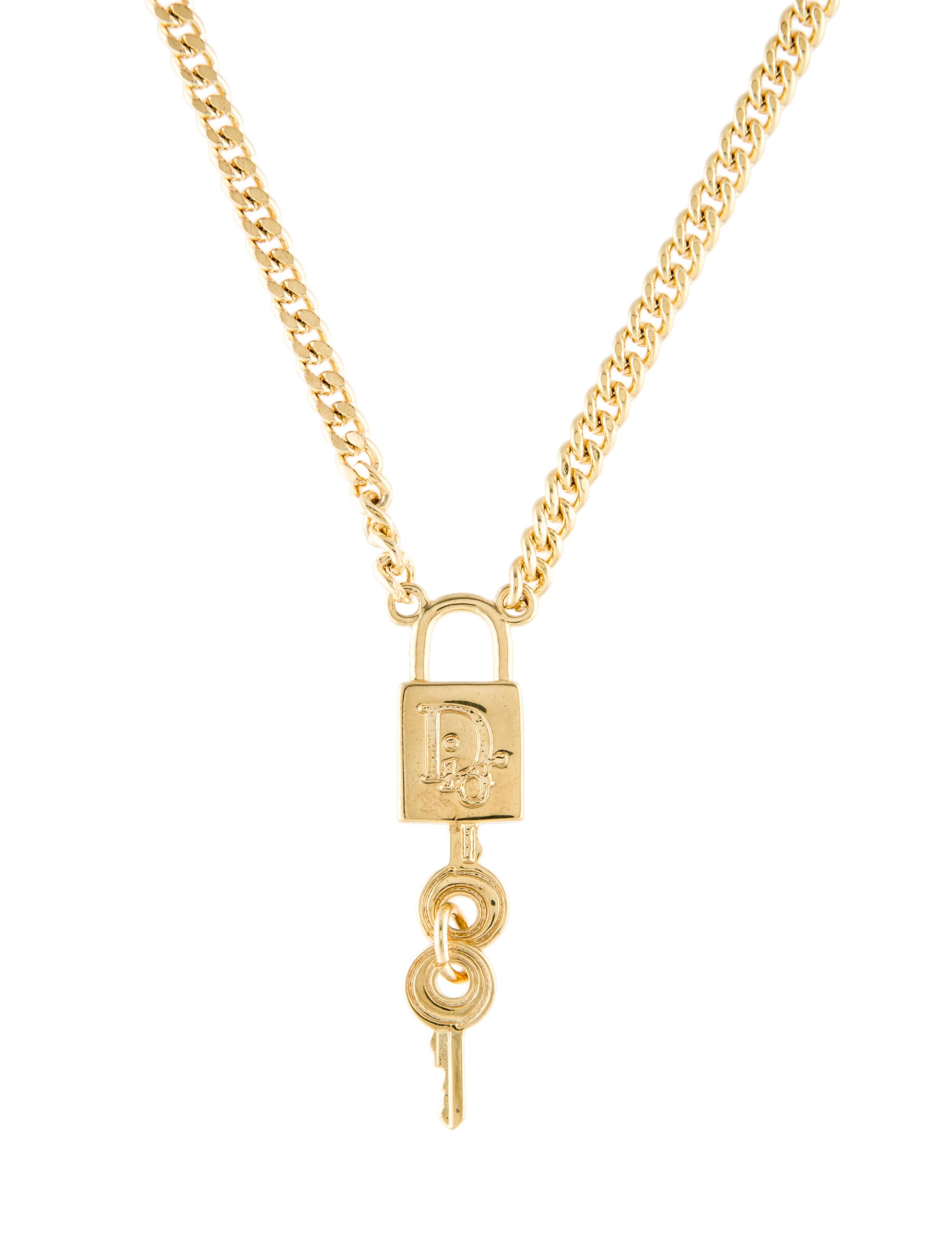 Christian Dior Vintage Rose Pendant Necklace GoldTone Metal Pendant Necklace, Necklaces