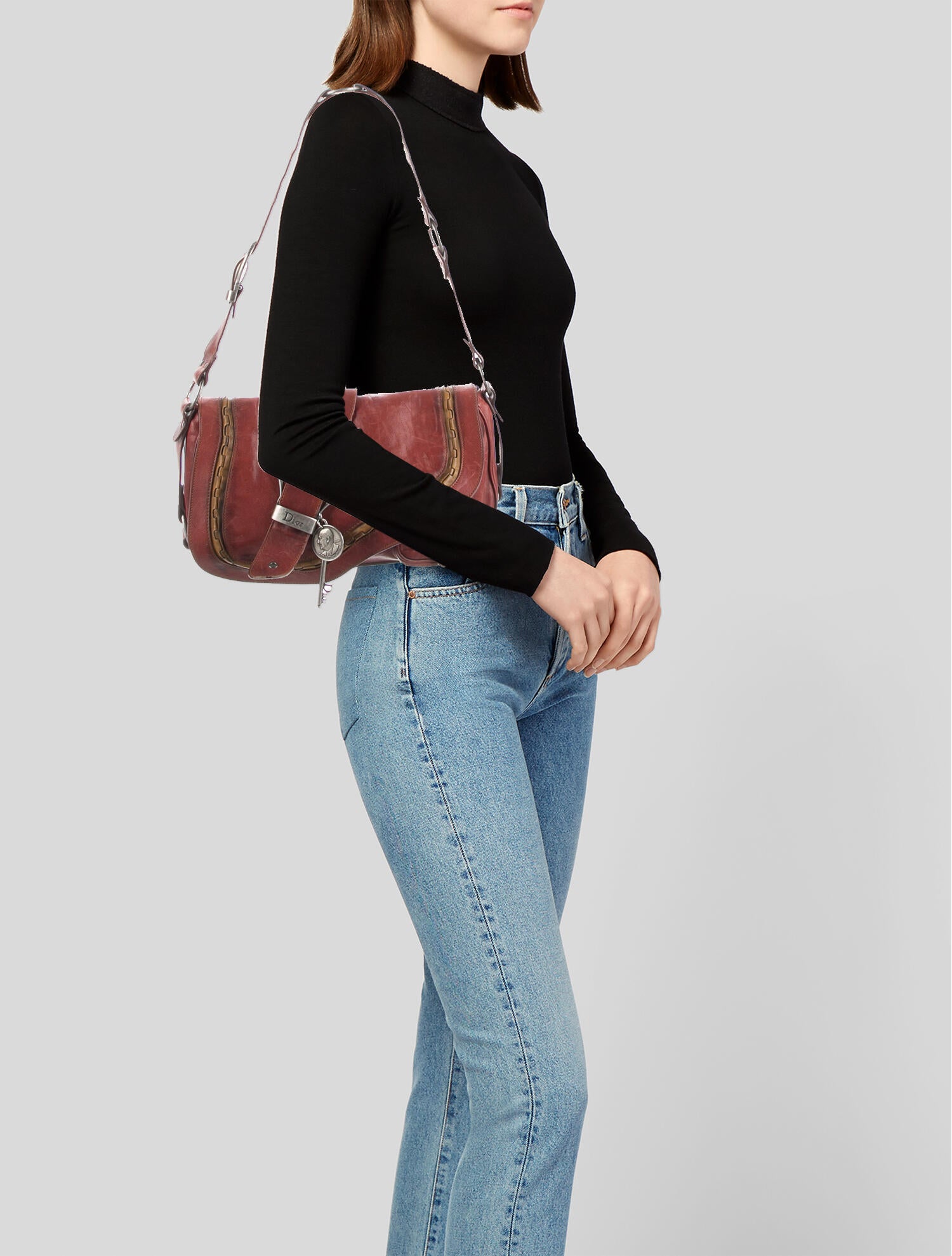 Christian Dior Vintage Gaucho Double Saddle Bag Burgundy Shoulder