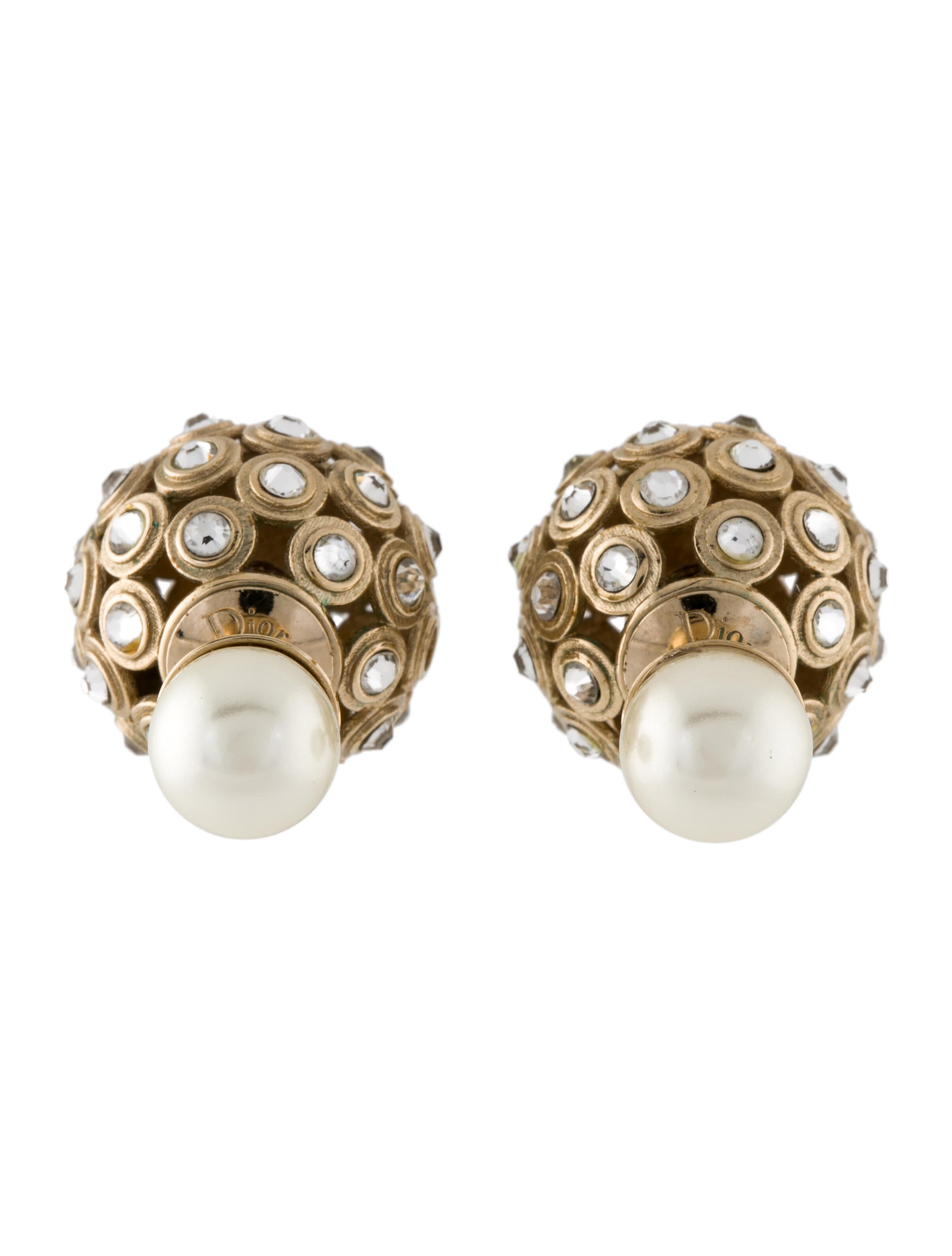 Christian Dior Faux Pearl & Crystal Tribales Stud Earrings