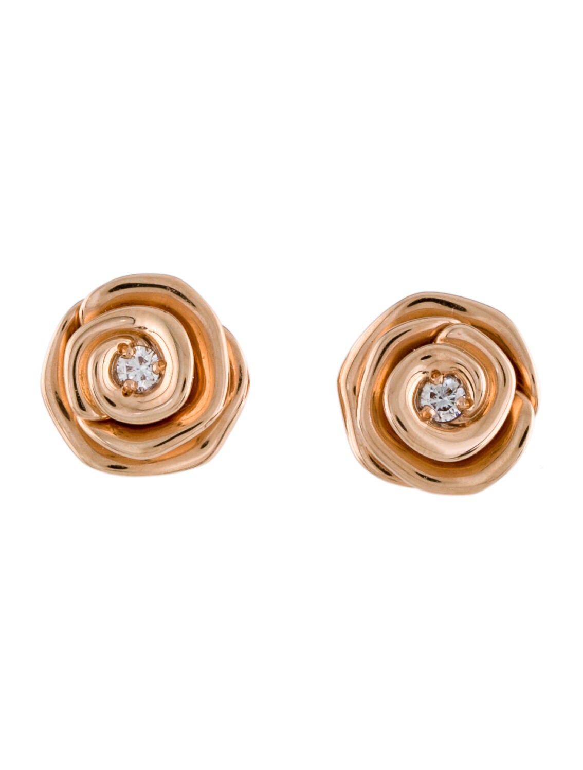 Christian Dior 18K Diamond Small Rose Stud Earrings 18K Rose Gold