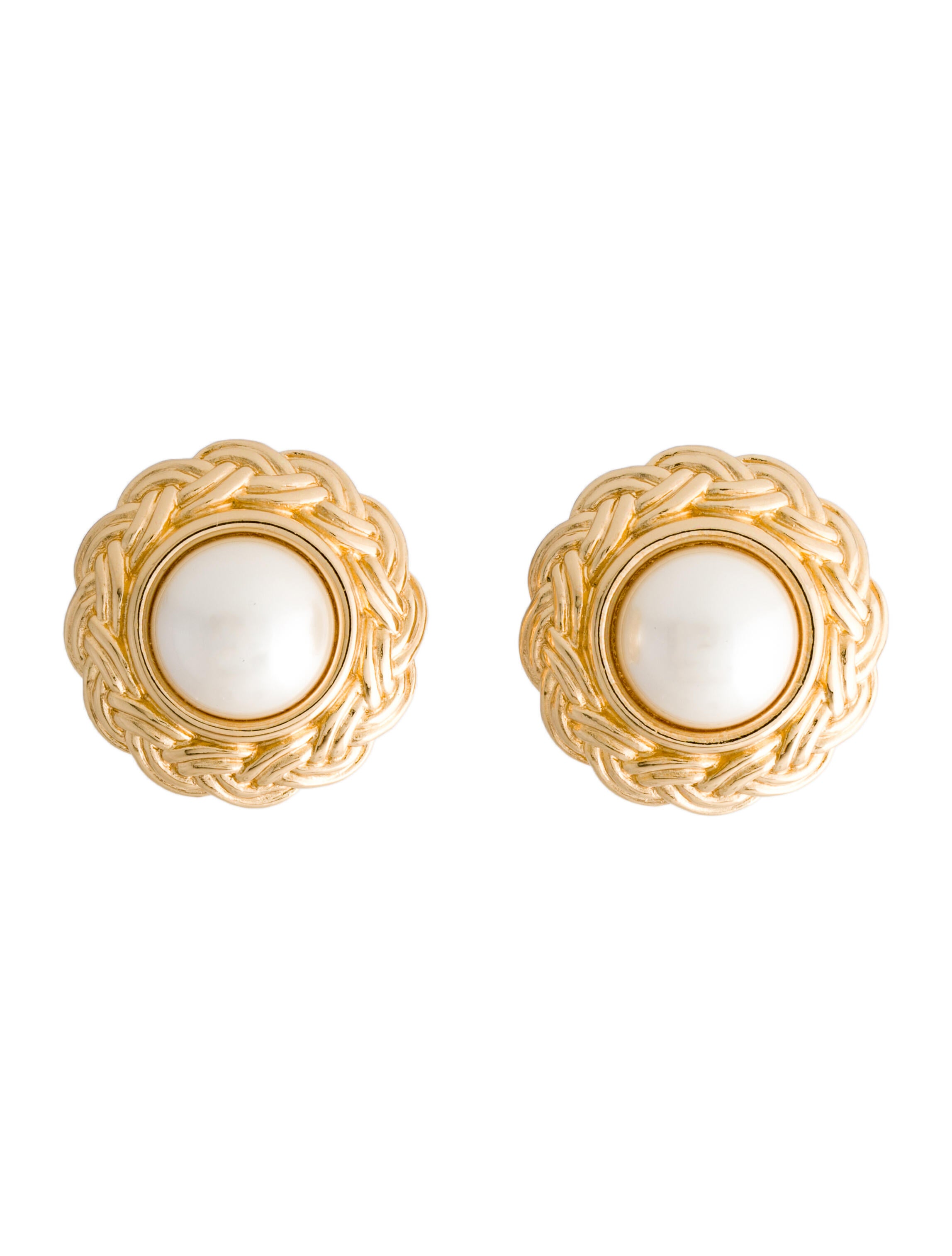 Christian Dior Vintage Faux Pearl ClipOn Earrings White, GoldPlated