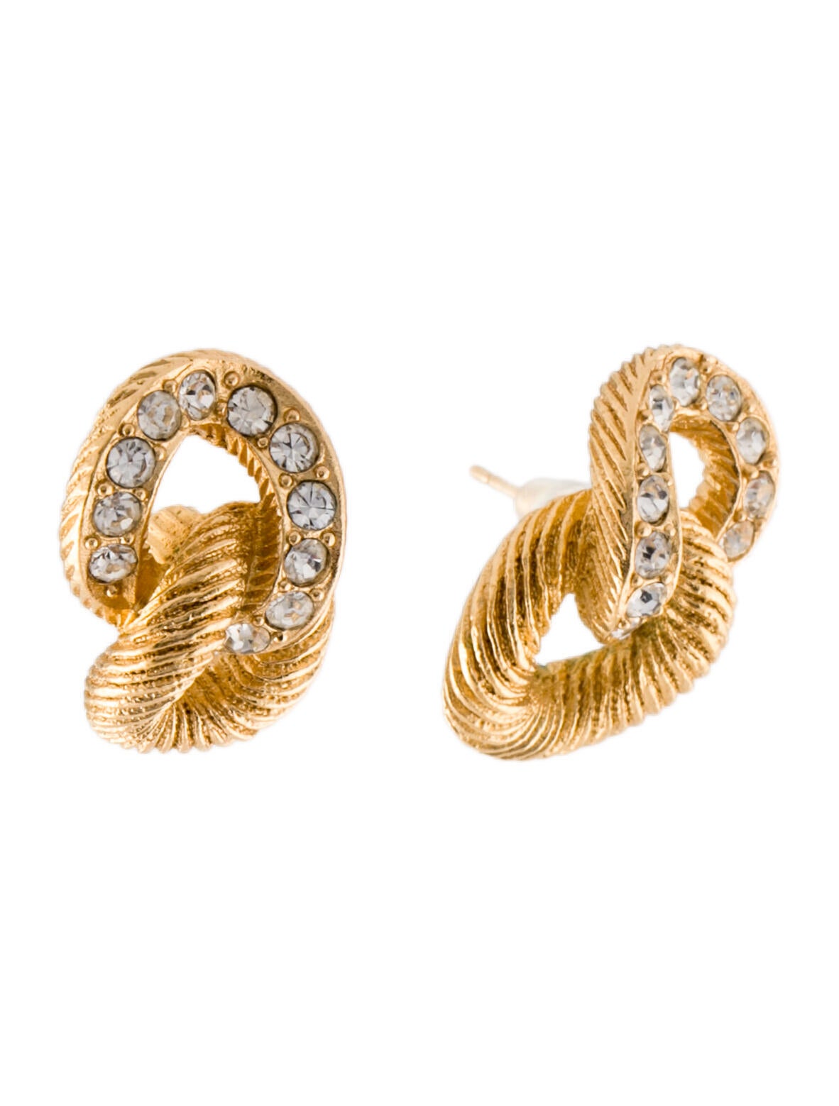 Christian Dior Vintage Crystal Double Link Stud Earrings GoldTone