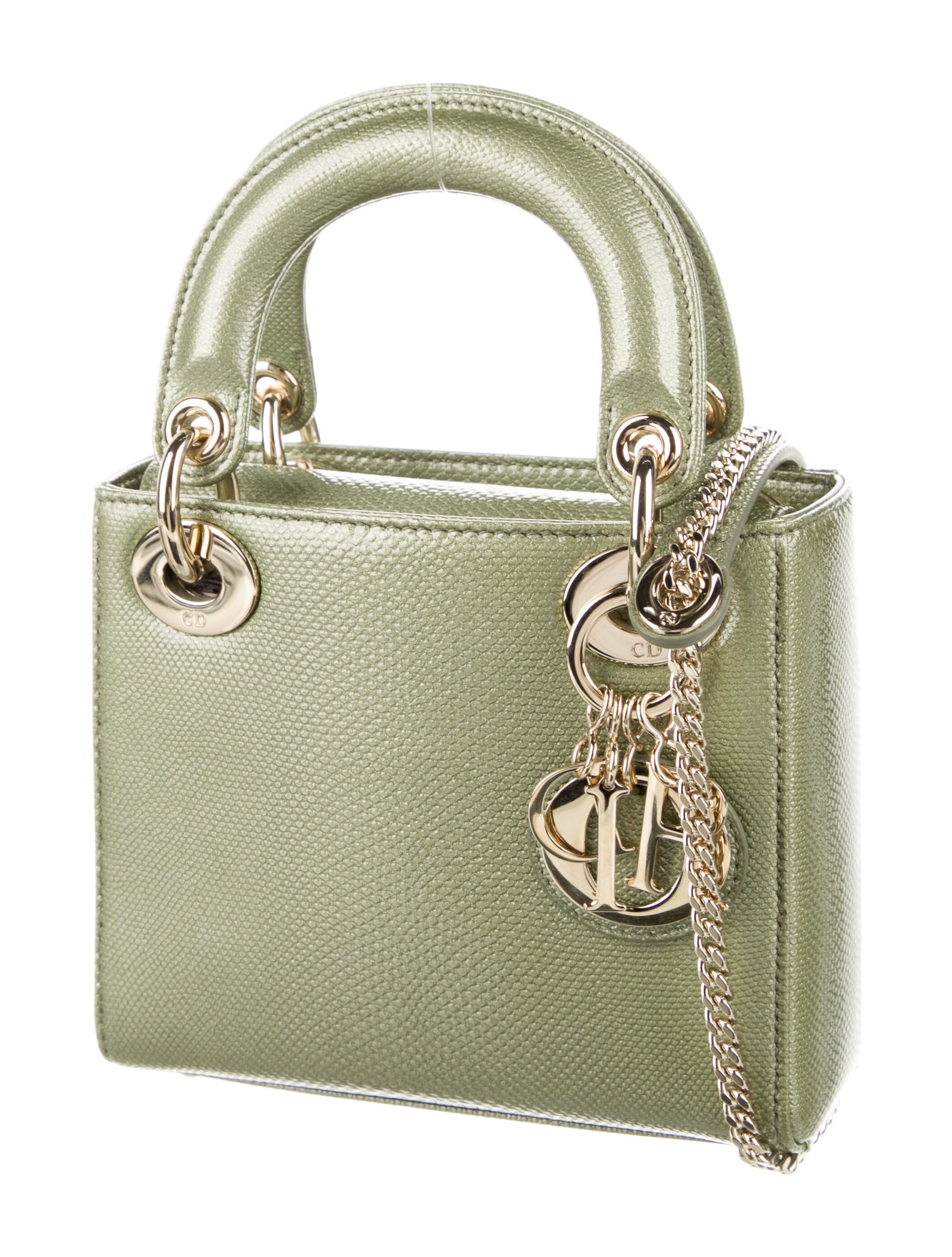 Christian Dior Lizard Mini Lady Dior Bag - Green Handle Bags