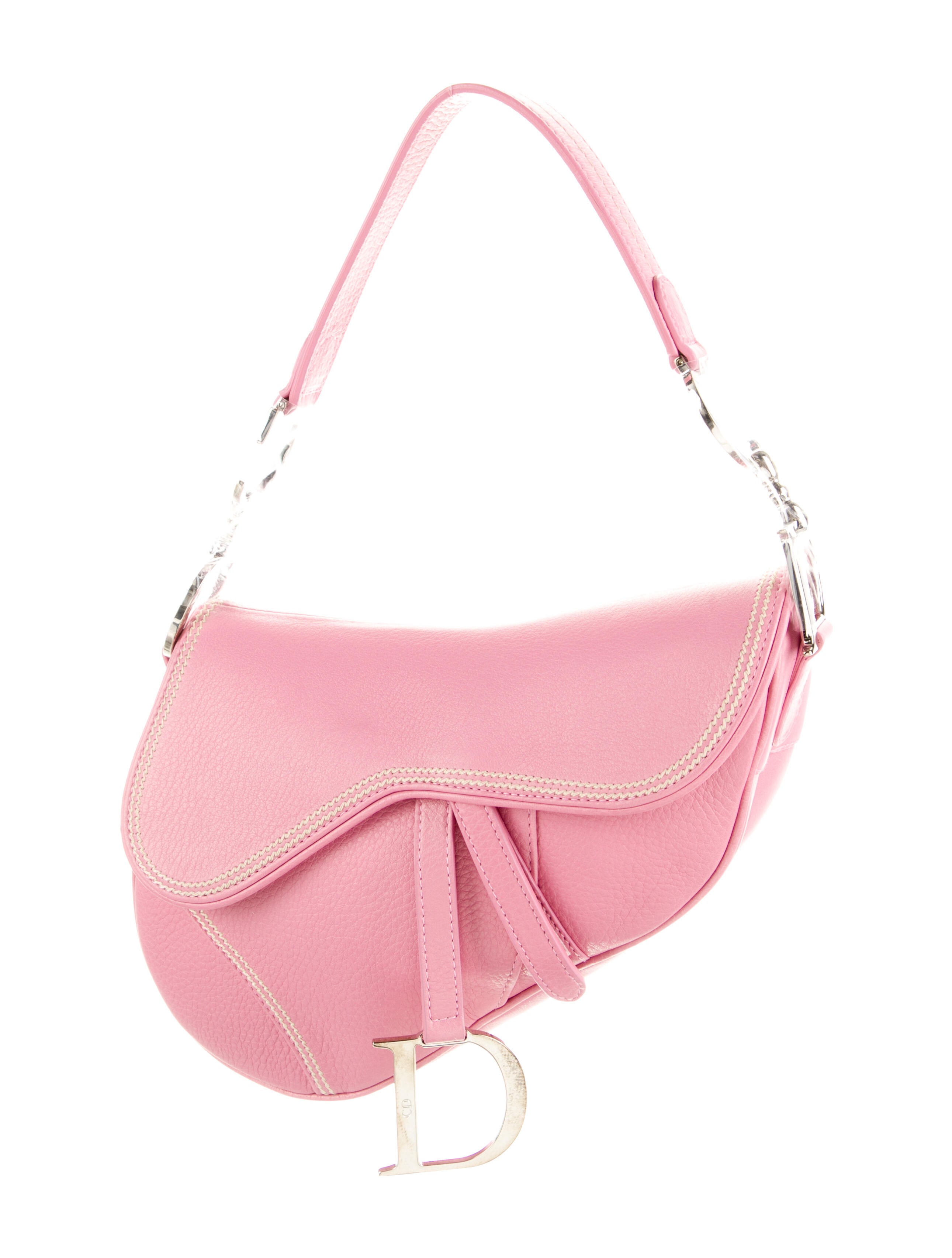 Christian Dior Vintage Leather Saddle Bag Pink Shoulder Bags