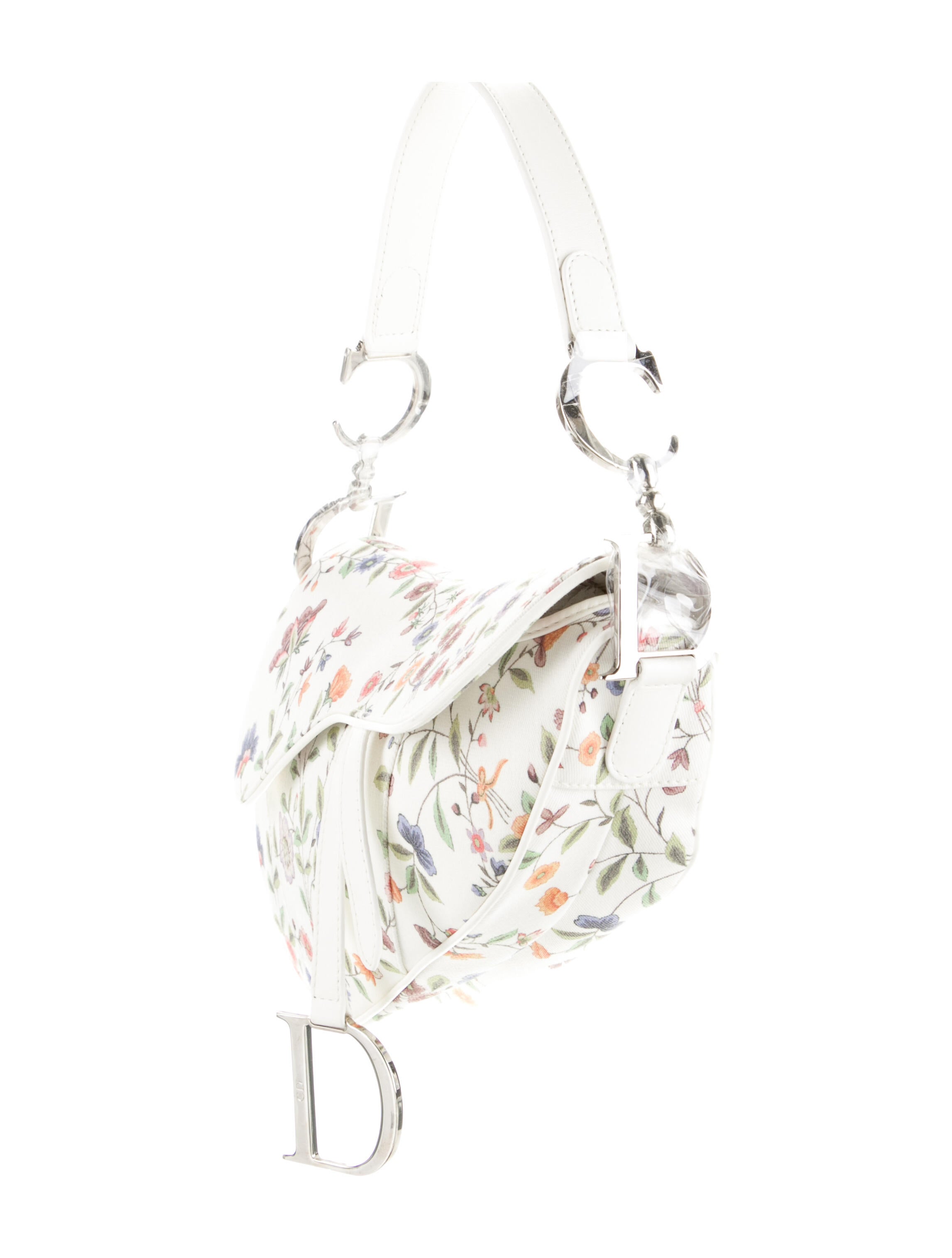 Christian Dior Vintage Floral Saddle Bag White Shoulder Bags