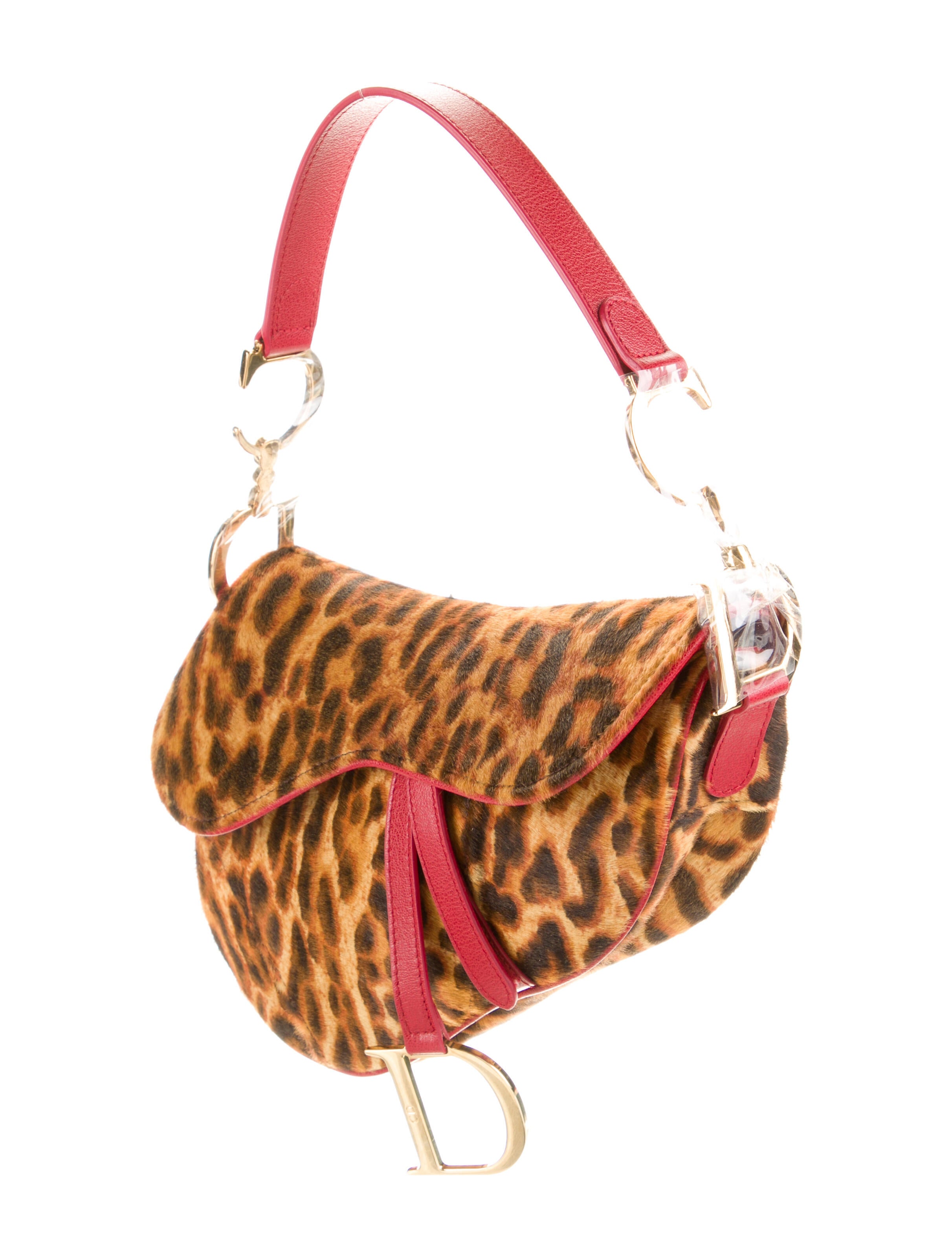 Christian Dior Vintage Leopard Print Ponyhair Saddle Bag