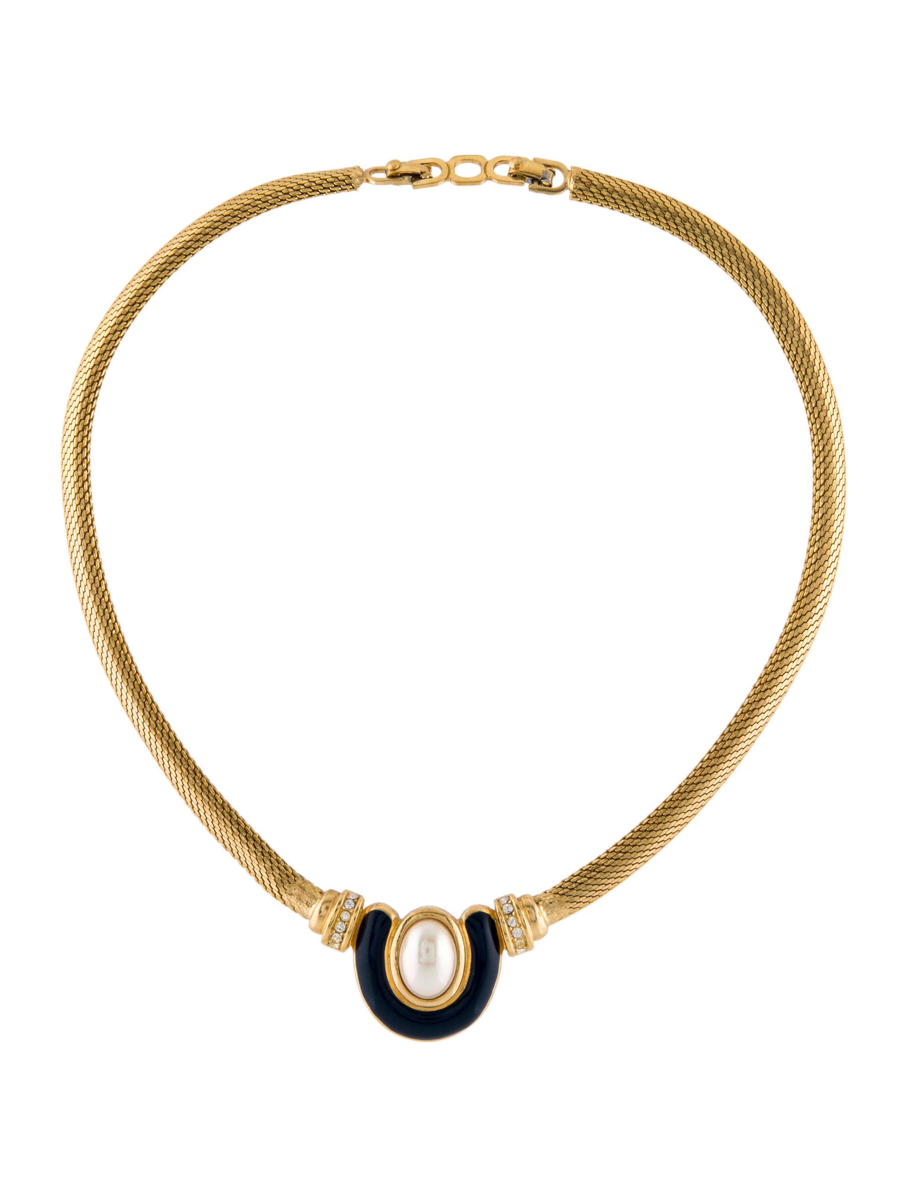 Christian Dior Vintage Faux Pearl & Crystal Collar Necklace GoldTone